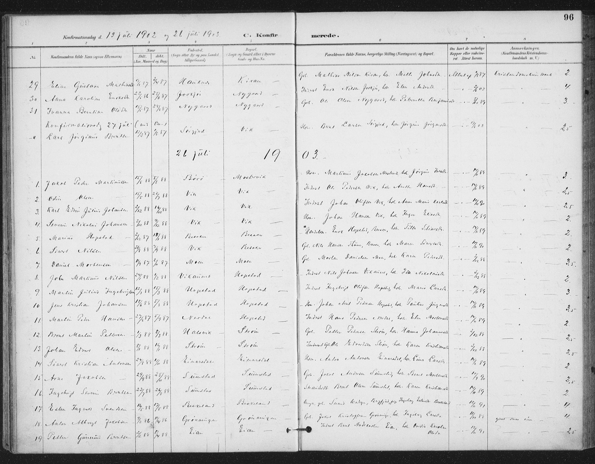 Ministerialprotokoller, klokkerbøker og fødselsregistre - Sør-Trøndelag, SAT/A-1456/657/L0708: Parish register (official) no. 657A09, 1894-1904, p. 96