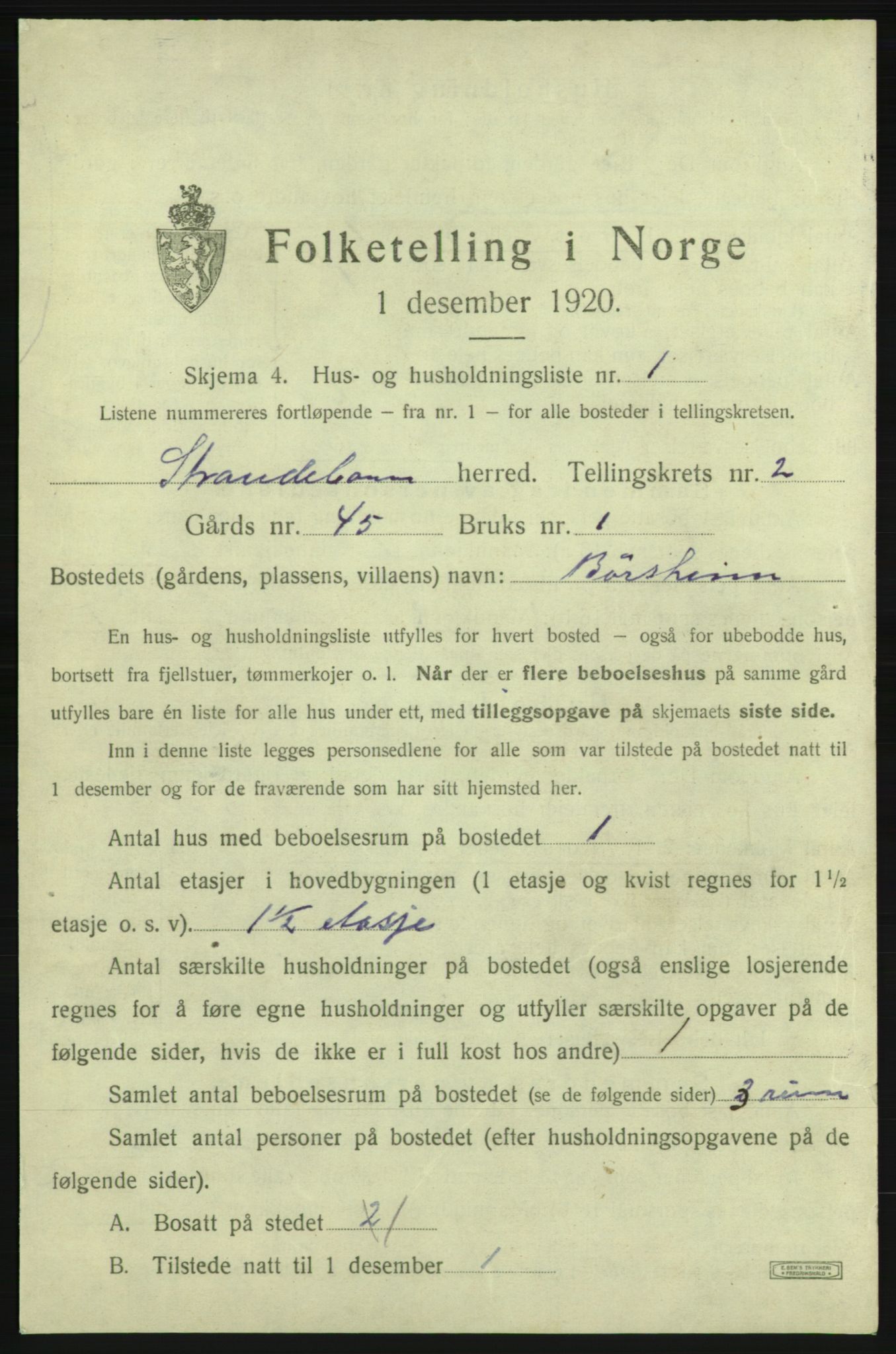 SAB, 1920 census for Strandebarm, 1920, p. 233