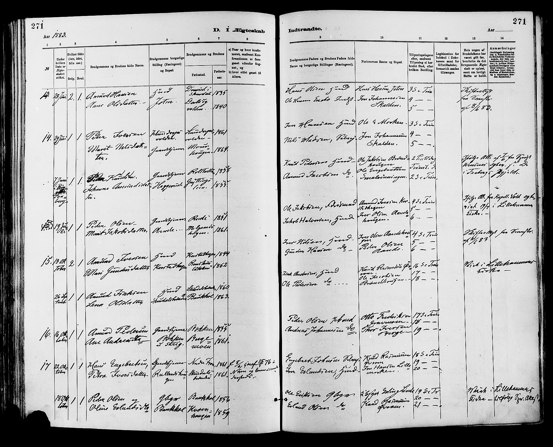 Sør-Fron prestekontor, SAH/PREST-010/H/Ha/Haa/L0003: Parish register (official) no. 3, 1881-1897, p. 271