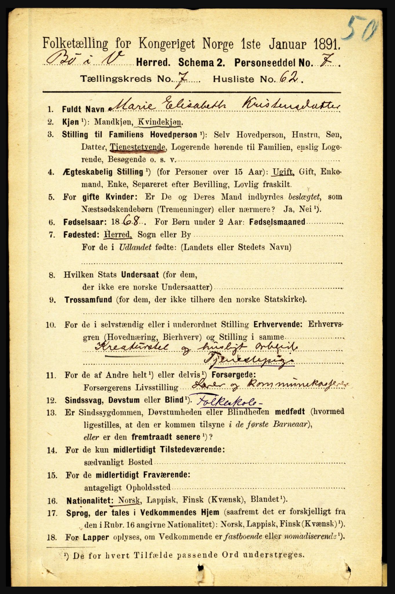 RA, 1891 census for 1867 Bø, 1891, p. 2944