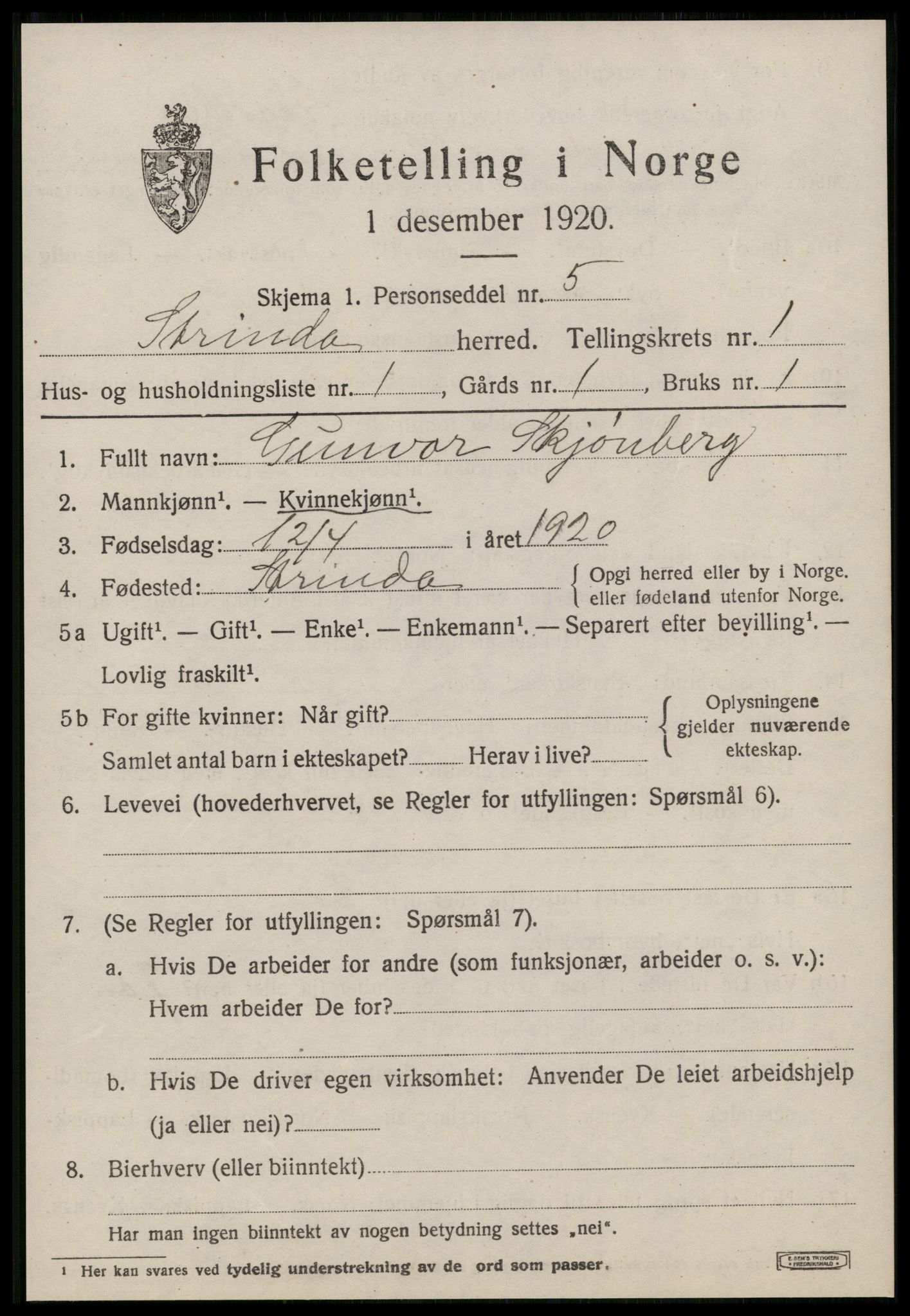 SAT, 1920 census for Strinda, 1920, p. 2924