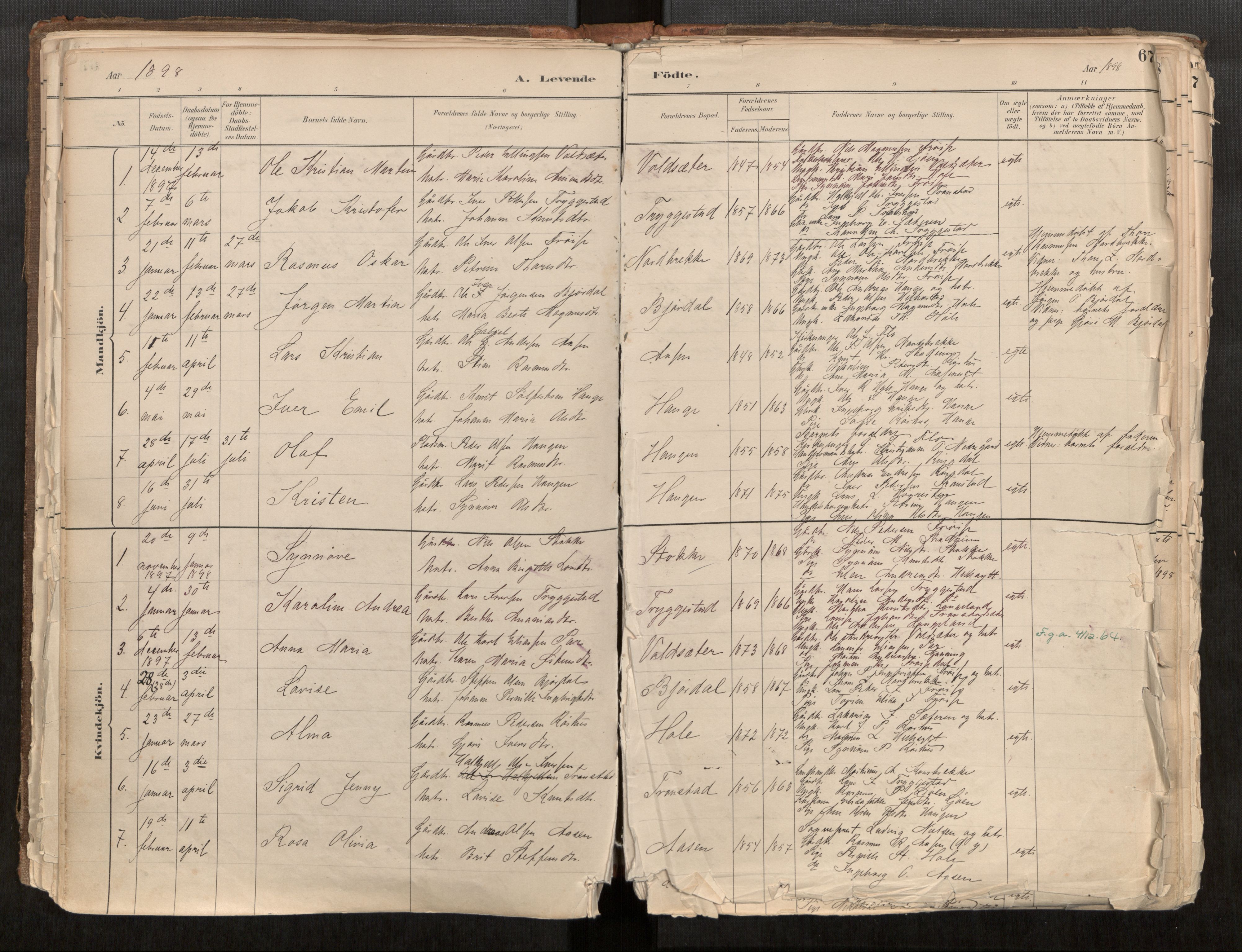 Sunnylven sokneprestkontor, SAT/A-1007: Parish register (official) no. 517A08, 1882-1939, p. 67