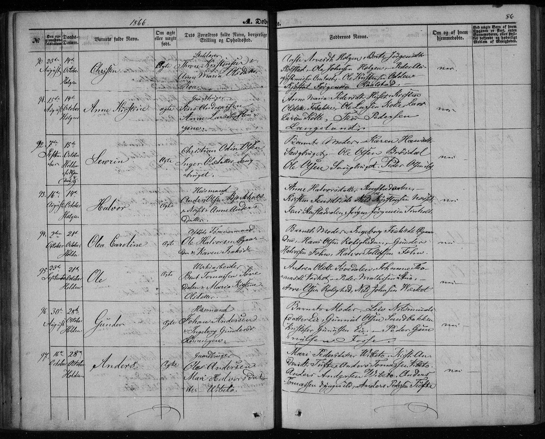 Holla kirkebøker, AV/SAKO-A-272/F/Fa/L0006: Parish register (official) no. 6, 1861-1869, p. 86