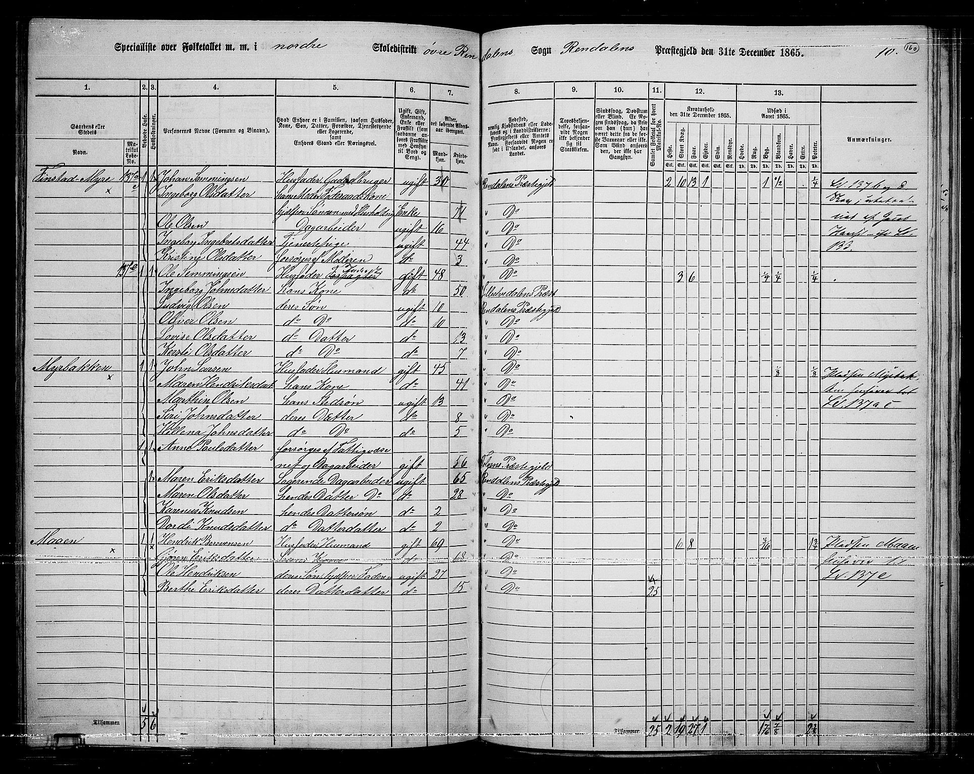 RA, 1865 census for Rendalen, 1865, p. 135