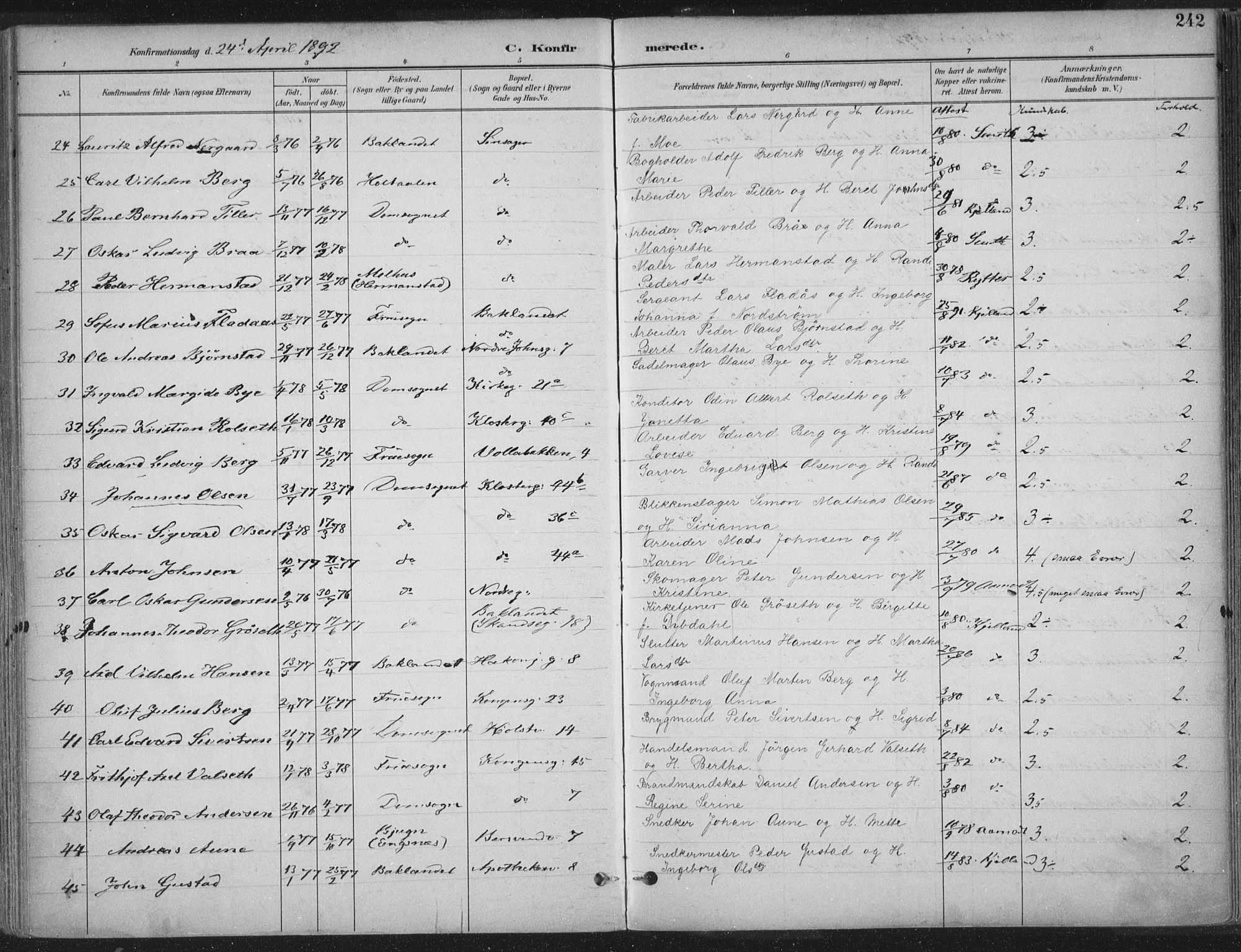 Ministerialprotokoller, klokkerbøker og fødselsregistre - Sør-Trøndelag, SAT/A-1456/601/L0062: Parish register (official) no. 601A30, 1891-1911, p. 242