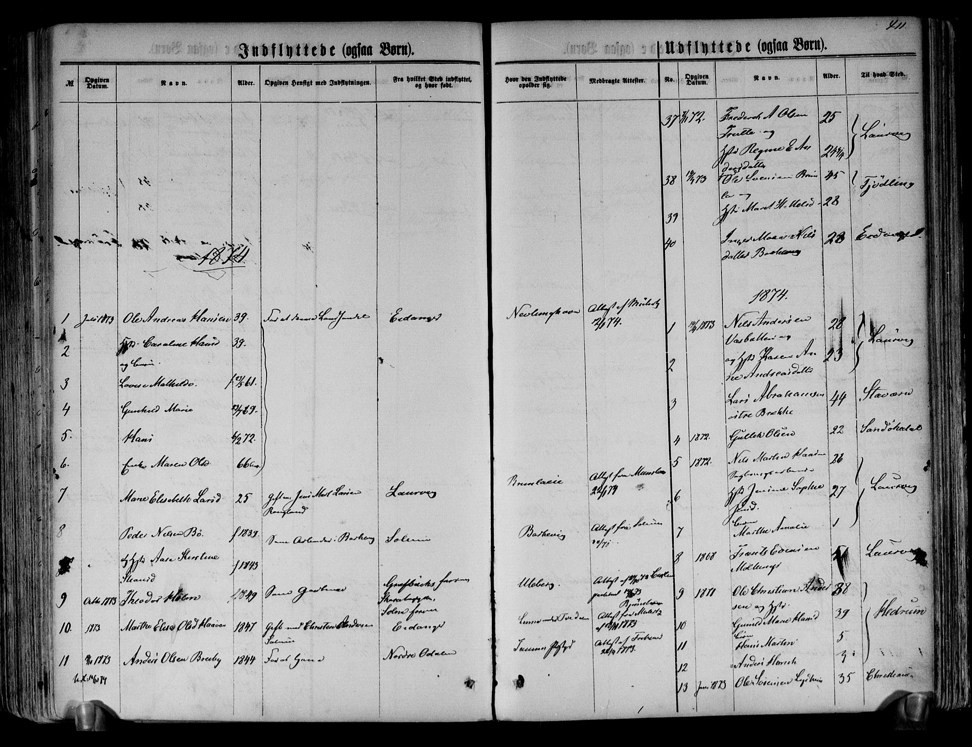 Brunlanes kirkebøker, AV/SAKO-A-342/F/Fa/L0005: Parish register (official) no. I 5, 1862-1877, p. 412