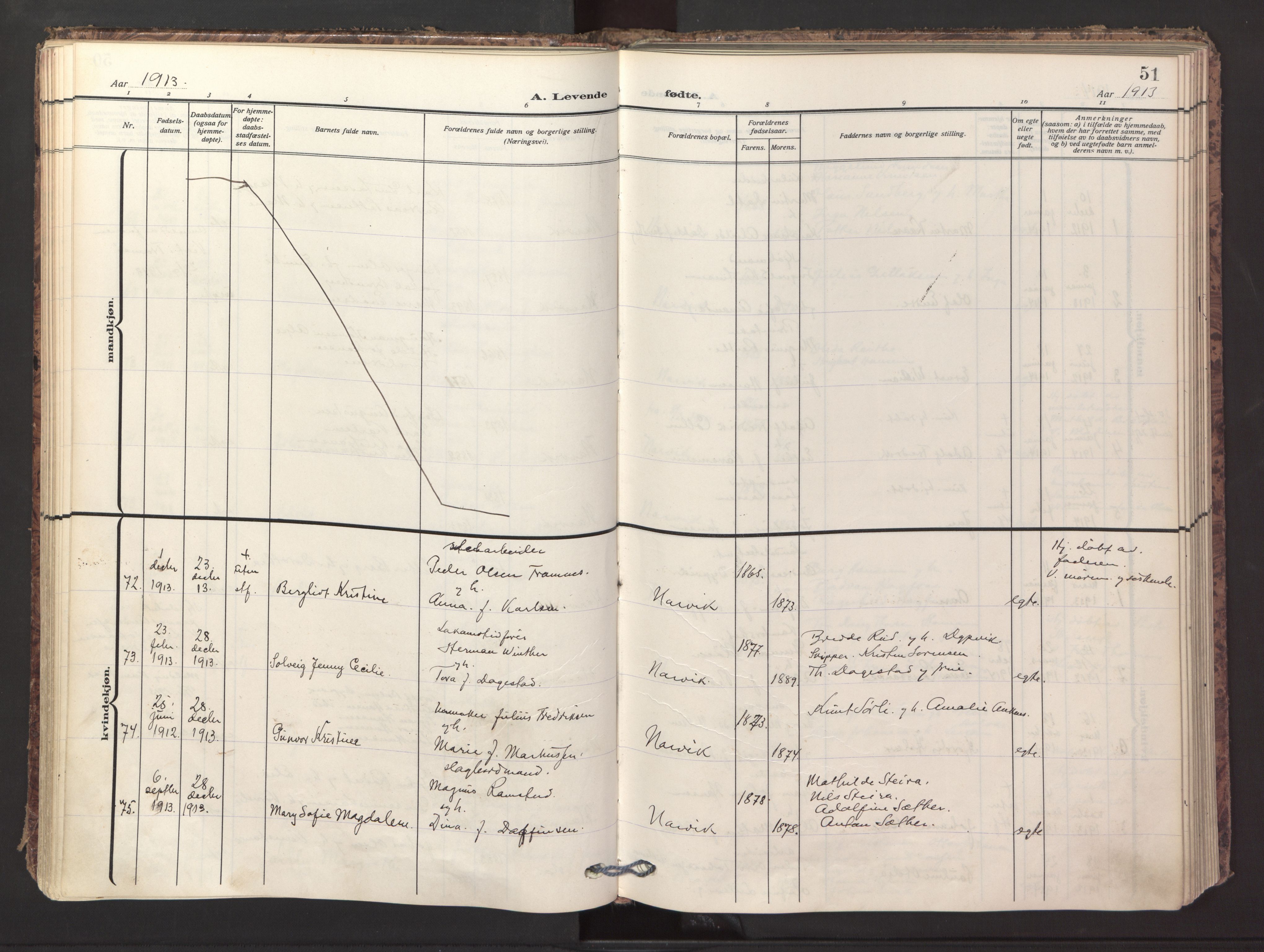 Ministerialprotokoller, klokkerbøker og fødselsregistre - Nordland, AV/SAT-A-1459/871/L1001: Parish register (official) no. 871A17, 1911-1921, p. 51