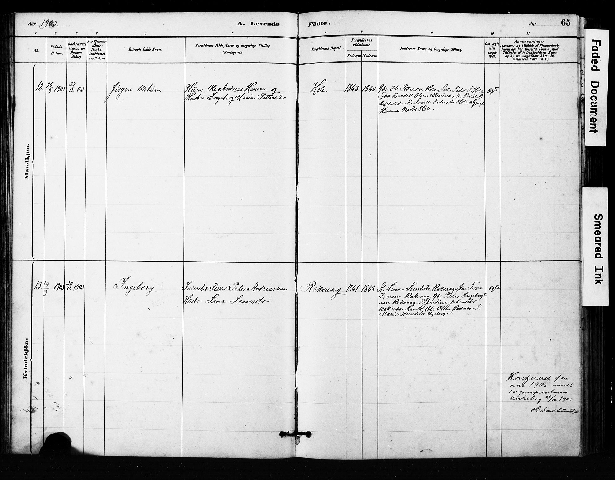 Ministerialprotokoller, klokkerbøker og fødselsregistre - Møre og Romsdal, AV/SAT-A-1454/563/L0737: Parish register (copy) no. 563C01, 1878-1916, p. 65