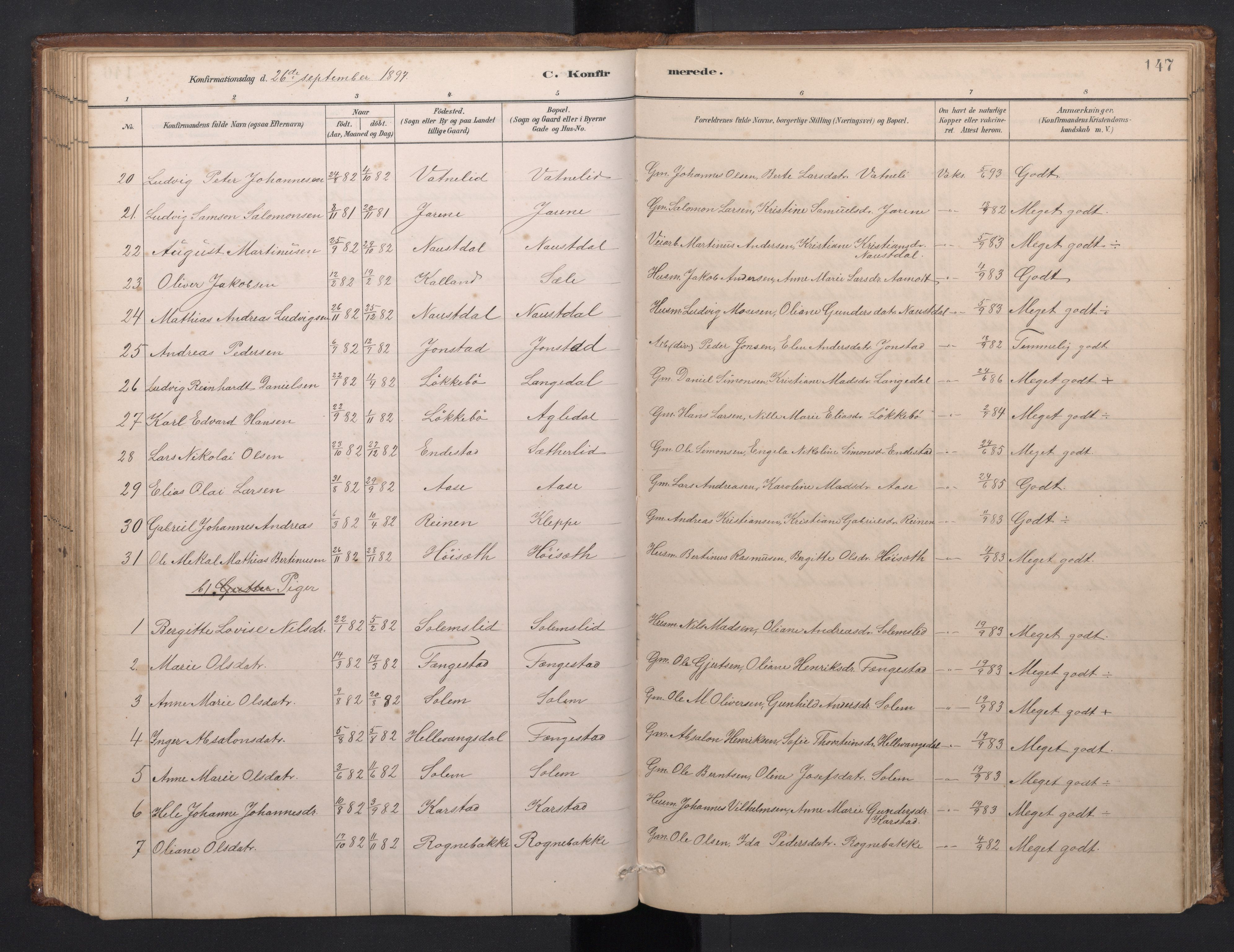 Førde sokneprestembete, SAB/A-79901/H/Hab/Habd/L0003: Parish register (copy) no. D 3, 1881-1897, p. 146b-147a