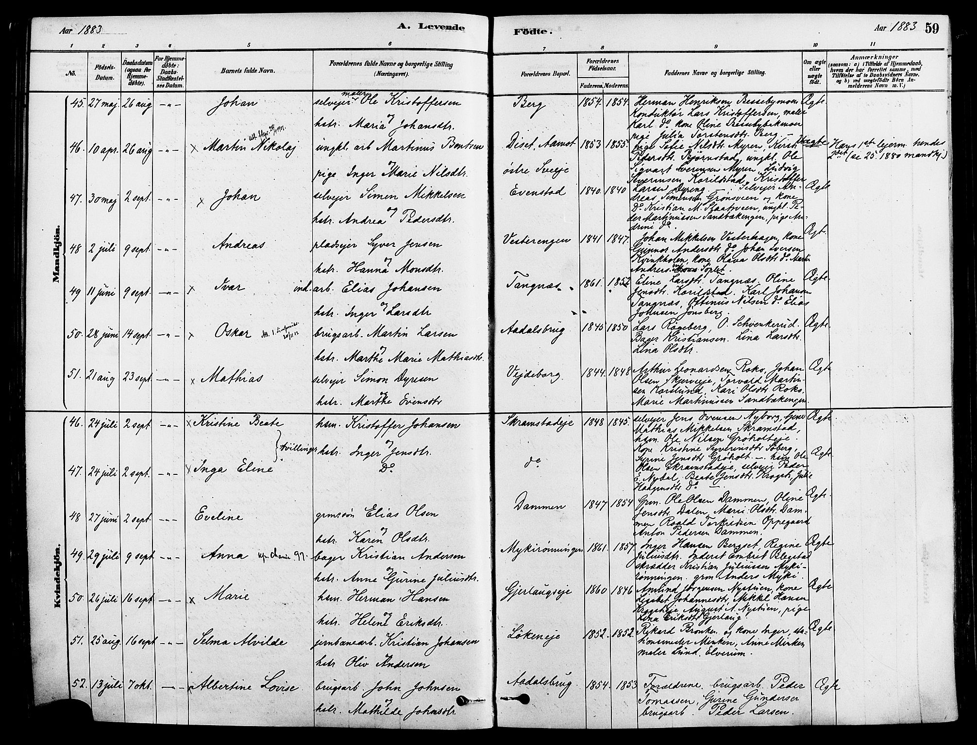 Løten prestekontor, AV/SAH-PREST-022/K/Ka/L0009: Parish register (official) no. 9, 1878-1891, p. 59