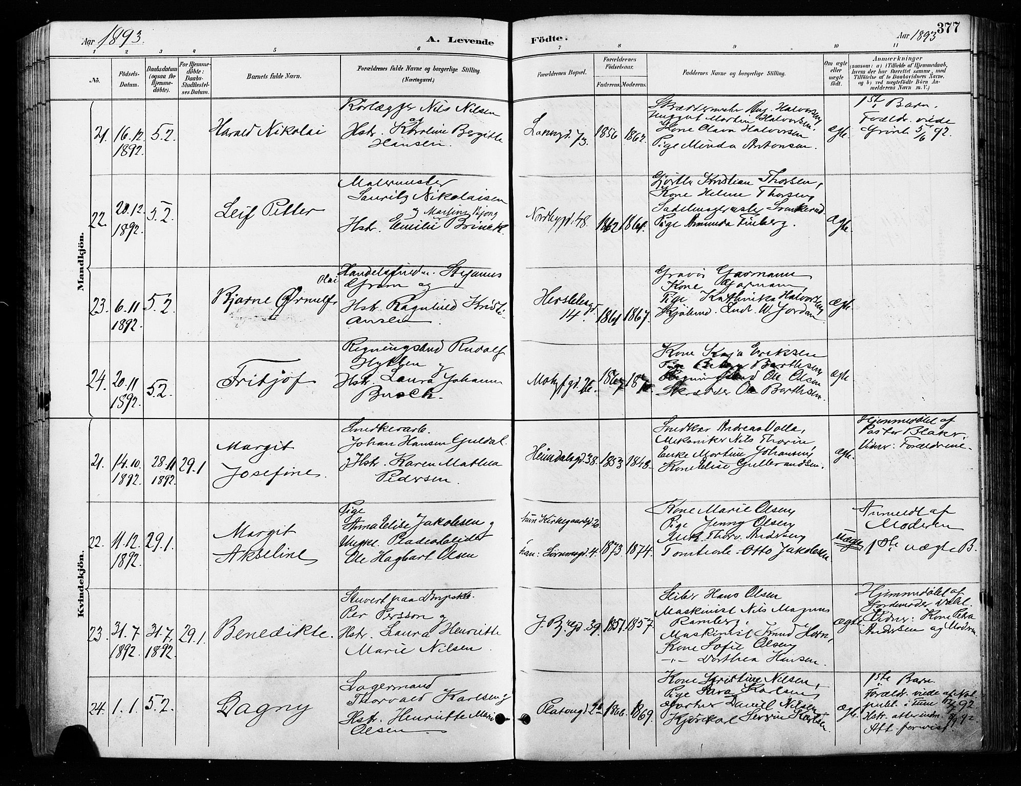 Grønland prestekontor Kirkebøker, AV/SAO-A-10848/F/Fa/L0009: Parish register (official) no. 9, 1888-1893, p. 377