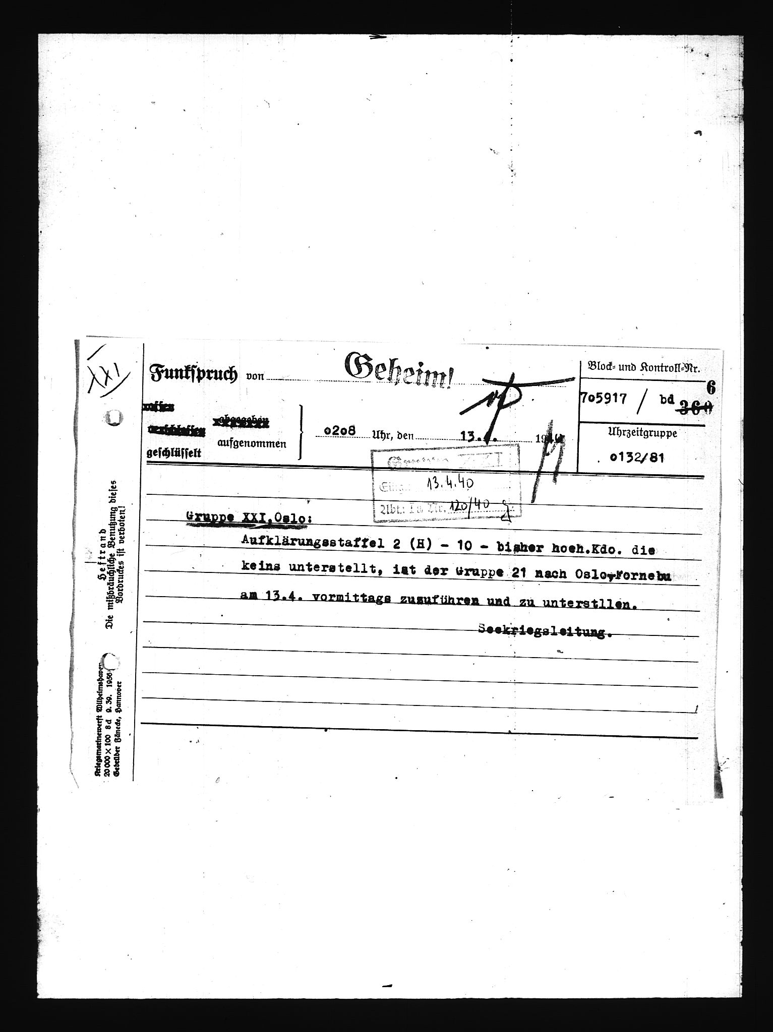 Documents Section, RA/RAFA-2200/V/L0076: Amerikansk mikrofilm "Captured German Documents".
Box No. 715.  FKA jnr. 619/1954., 1940, p. 178