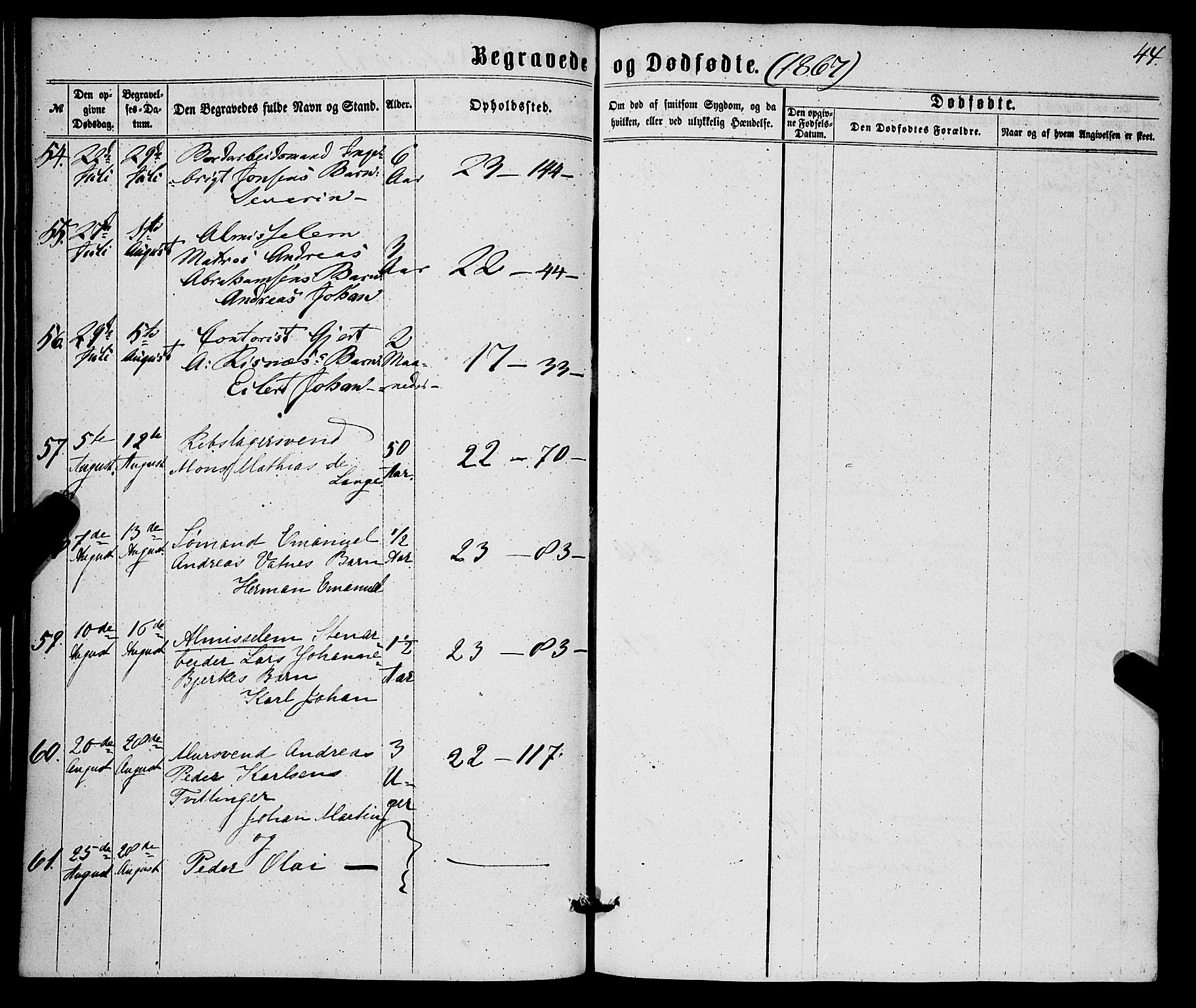 Korskirken sokneprestembete, AV/SAB-A-76101/H/Haa/L0045: Parish register (official) no. E 3, 1863-1875, p. 44