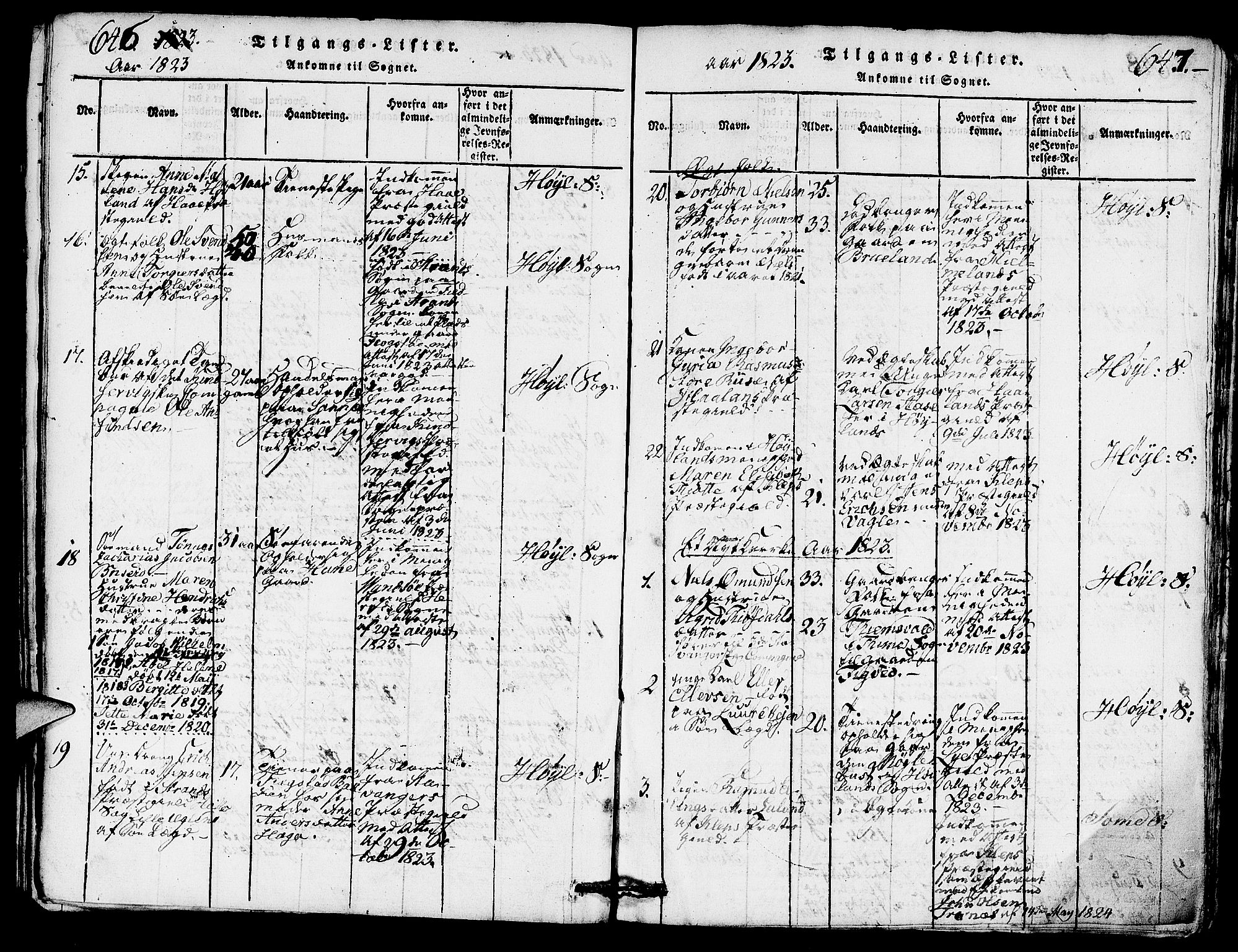 Høyland sokneprestkontor, SAST/A-101799/001/30BA/L0006: Parish register (official) no. A 6, 1815-1825, p. 646-647