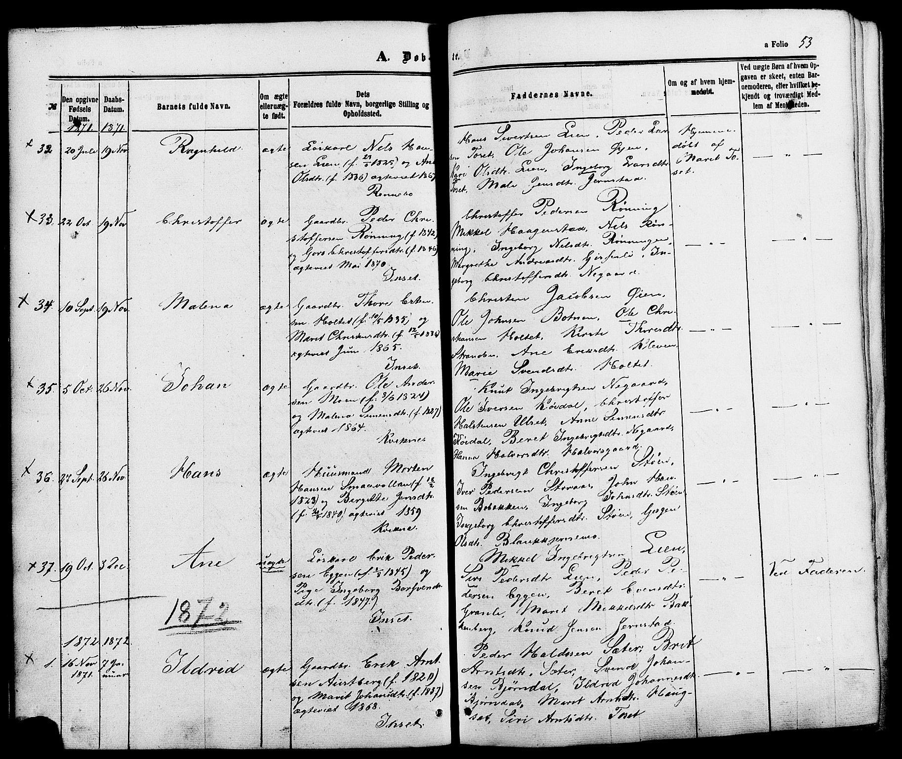 Kvikne prestekontor, SAH/PREST-064/H/Ha/Haa/L0006: Parish register (official) no. 6, 1863-1886, p. 53