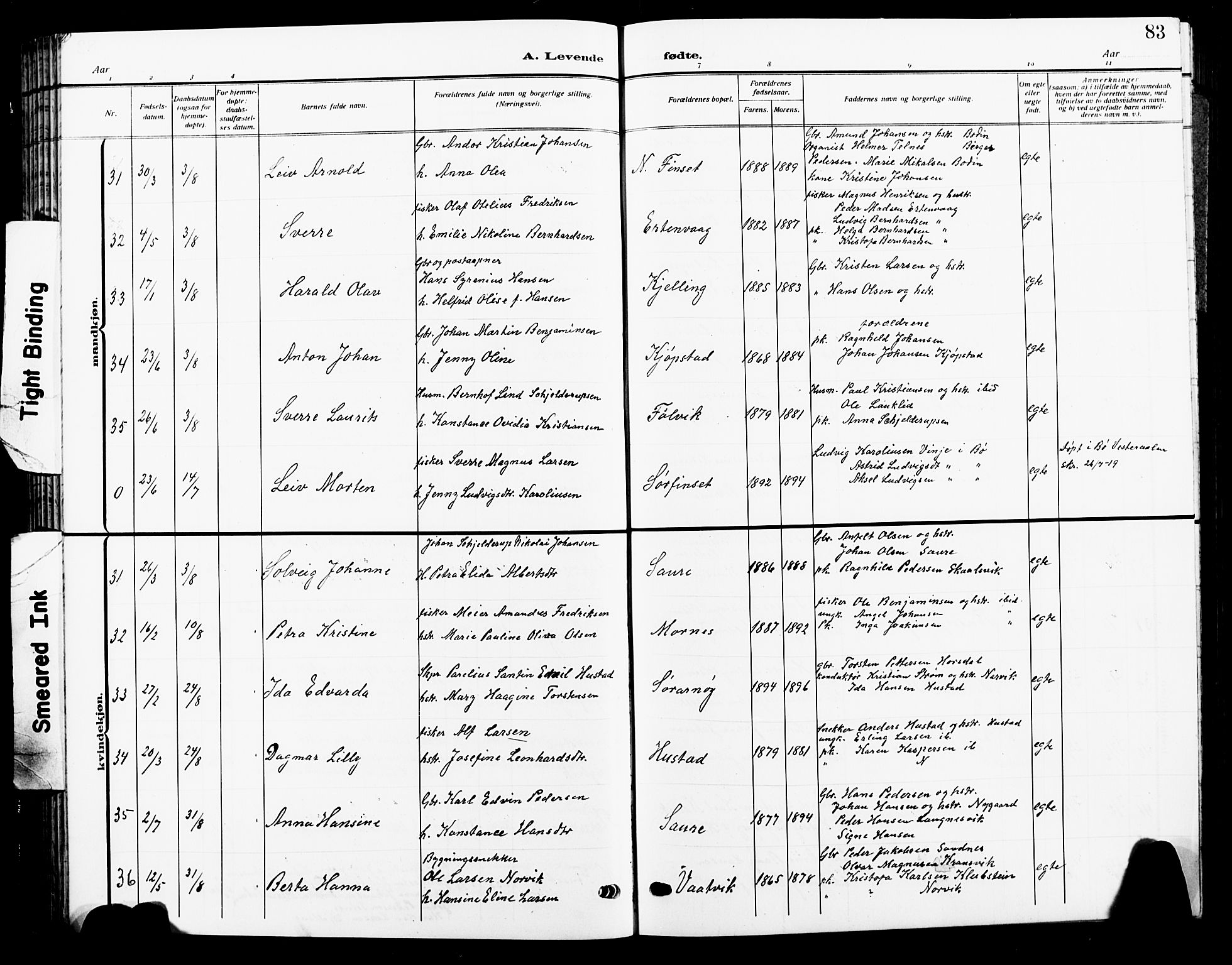 Ministerialprotokoller, klokkerbøker og fødselsregistre - Nordland, AV/SAT-A-1459/805/L0110: Parish register (copy) no. 805C06, 1909-1924, p. 83