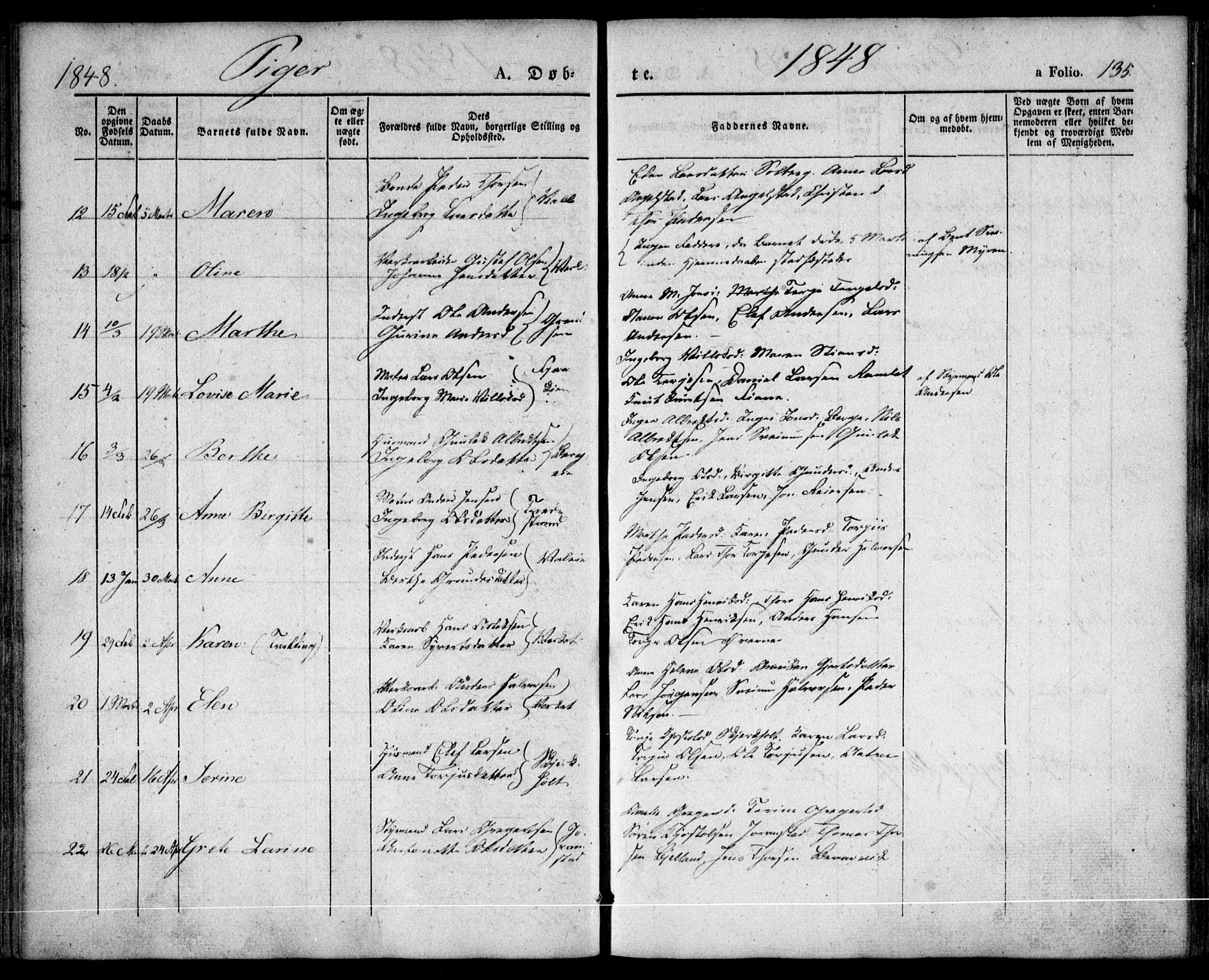 Holt sokneprestkontor, AV/SAK-1111-0021/F/Fa/L0007: Parish register (official) no. A 7, 1836-1848, p. 135