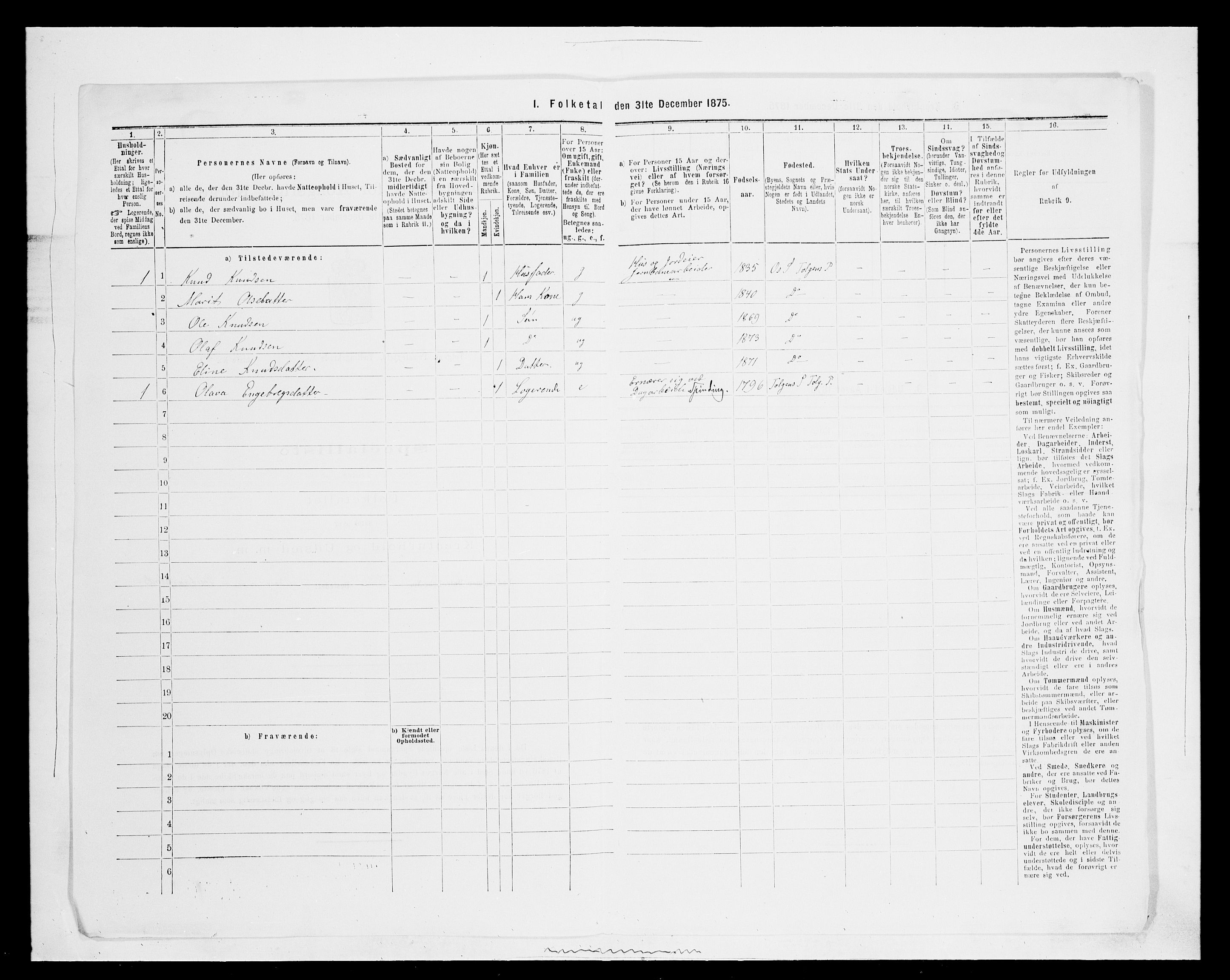 SAH, 1875 census for 0436P Tolga, 1875, p. 1003