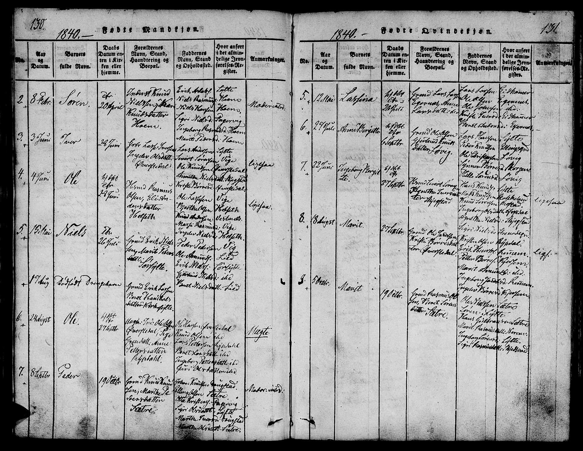 Ministerialprotokoller, klokkerbøker og fødselsregistre - Møre og Romsdal, AV/SAT-A-1454/541/L0544: Parish register (official) no. 541A01, 1818-1847, p. 130-131