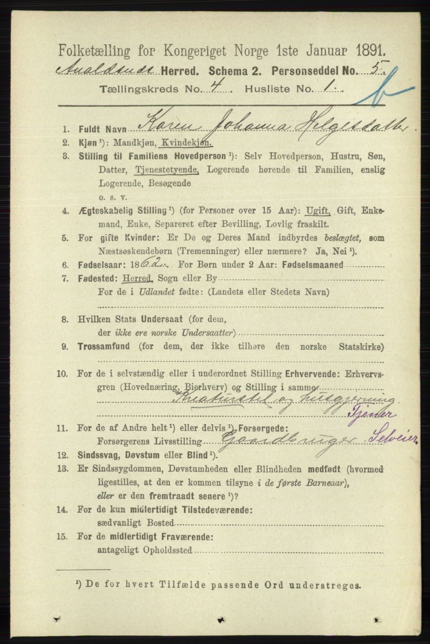 RA, 1891 census for 1147 Avaldsnes, 1891, p. 2828