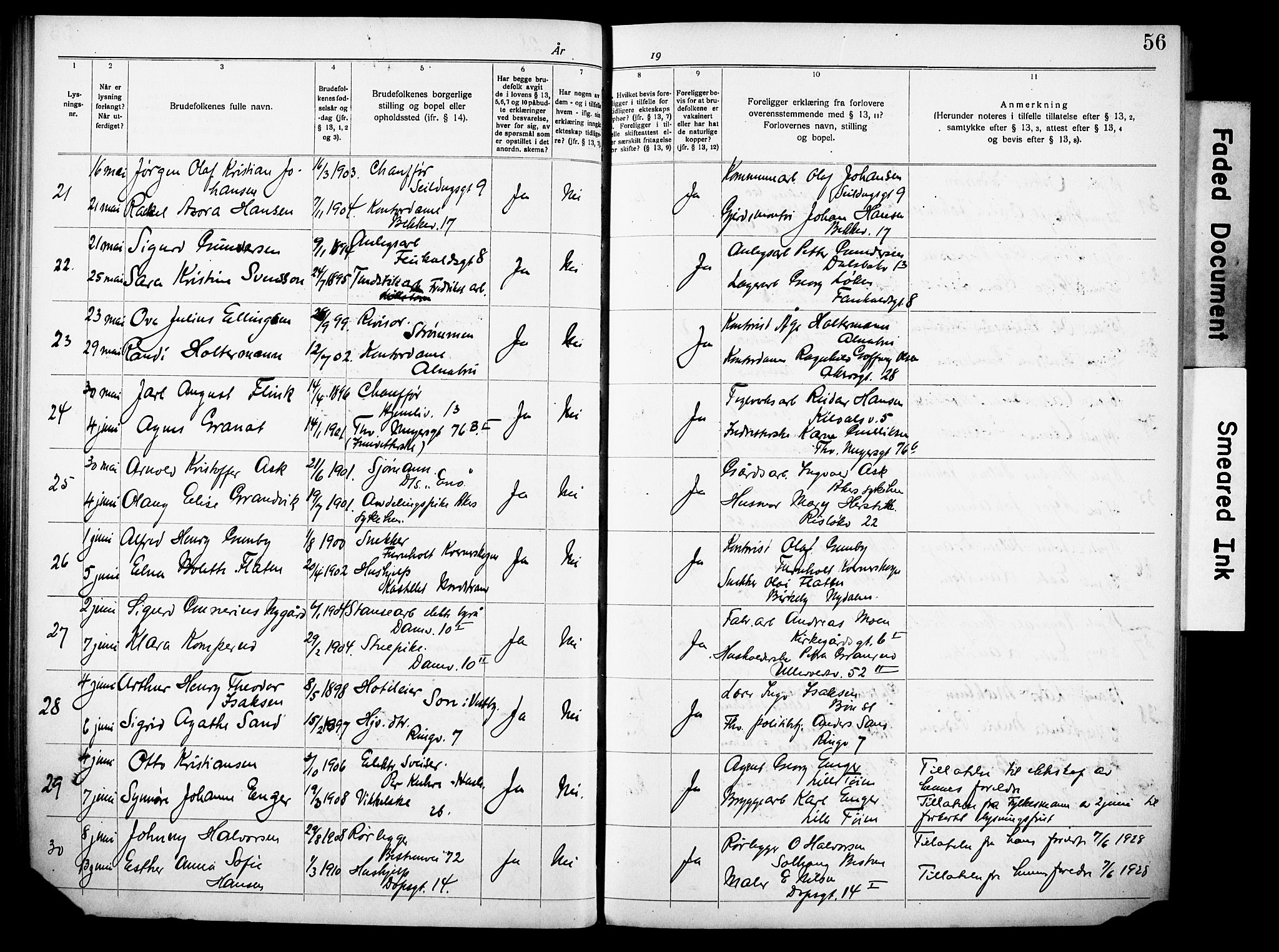 Østre Aker prestekontor Kirkebøker, AV/SAO-A-10840/H/Ha/L0007: Banns register no. I 7, 1919-1933, p. 56