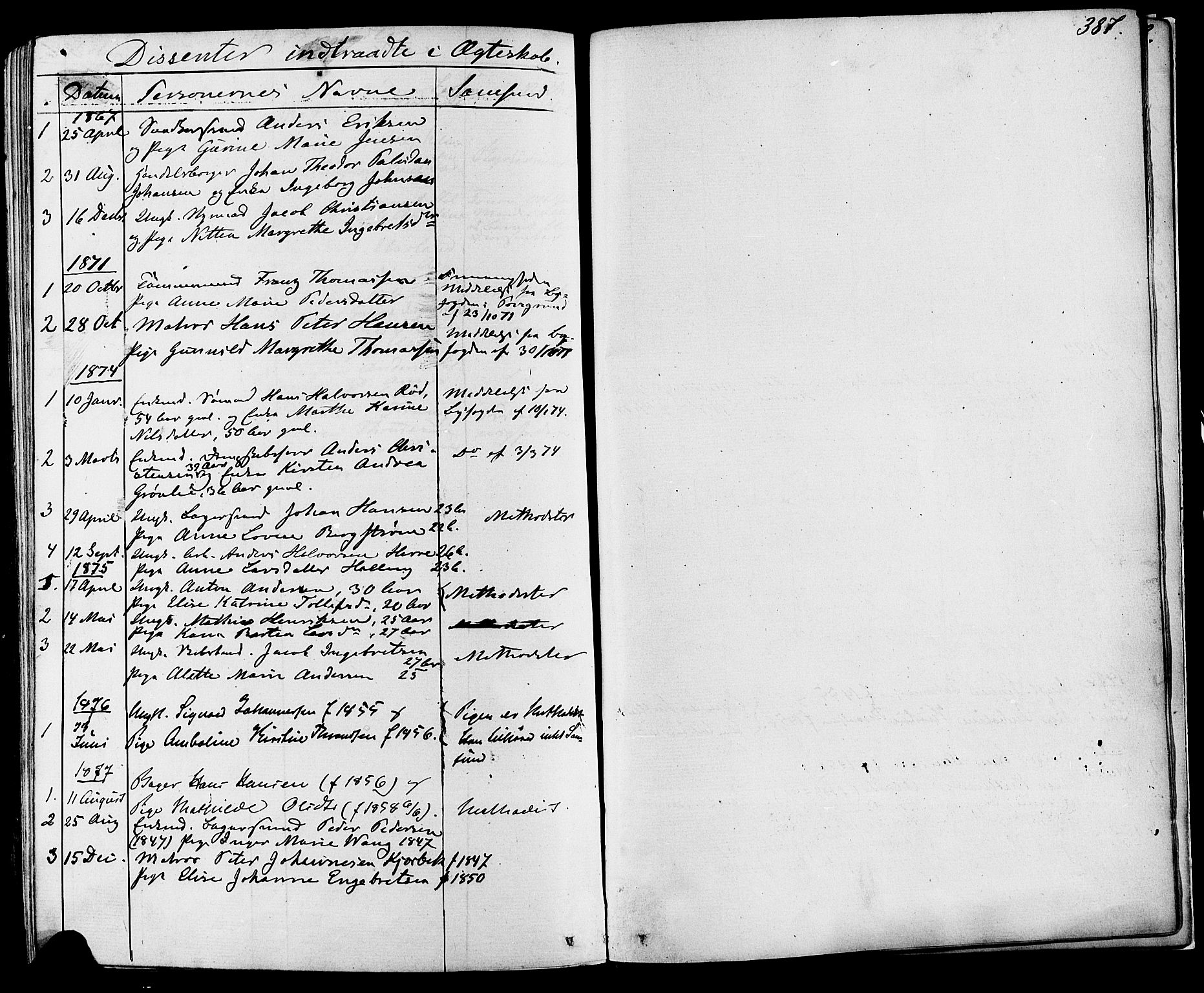 Skien kirkebøker, SAKO/A-302/F/Fa/L0008: Parish register (official) no. 8, 1866-1877, p. 387