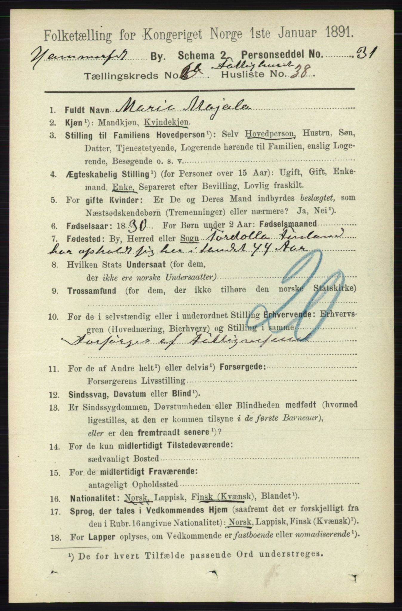 RA, 1891 census for 2001 Hammerfest, 1891, p. 2198