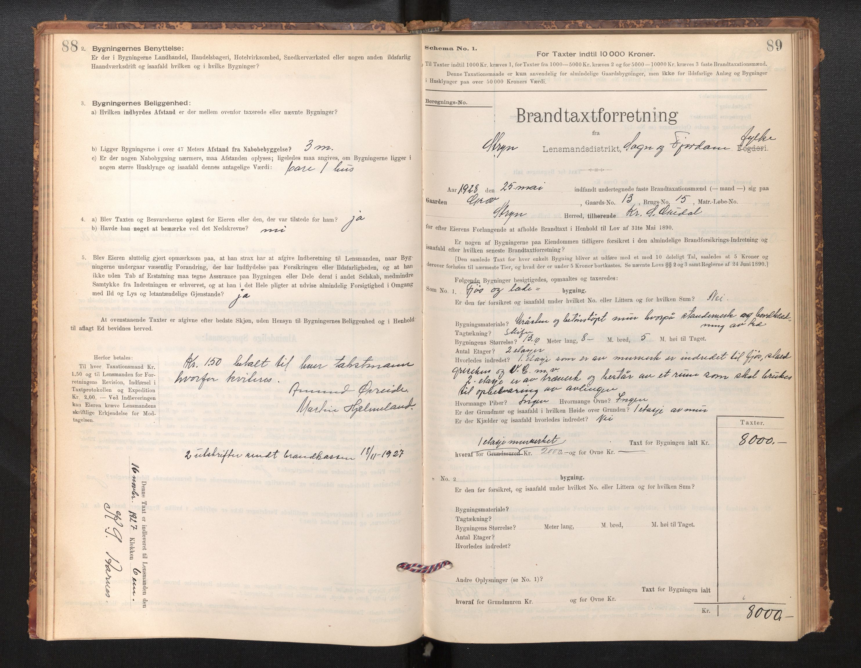 Lensmannen i Stryn og Innvik, SAB/A-30201/0012/L0002: Branntakstprotokoll, skjematakst, 1894-1942, p. 88-89