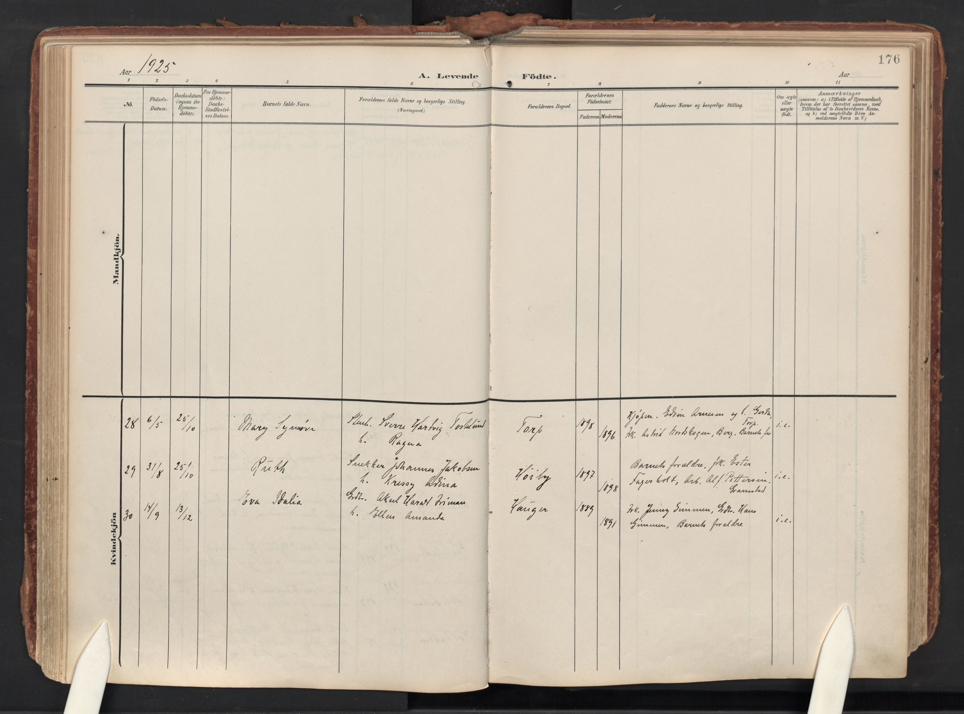 Idd prestekontor Kirkebøker, AV/SAO-A-10911/F/Fc/L0007: Parish register (official) no. III 7, 1904-1925, p. 176