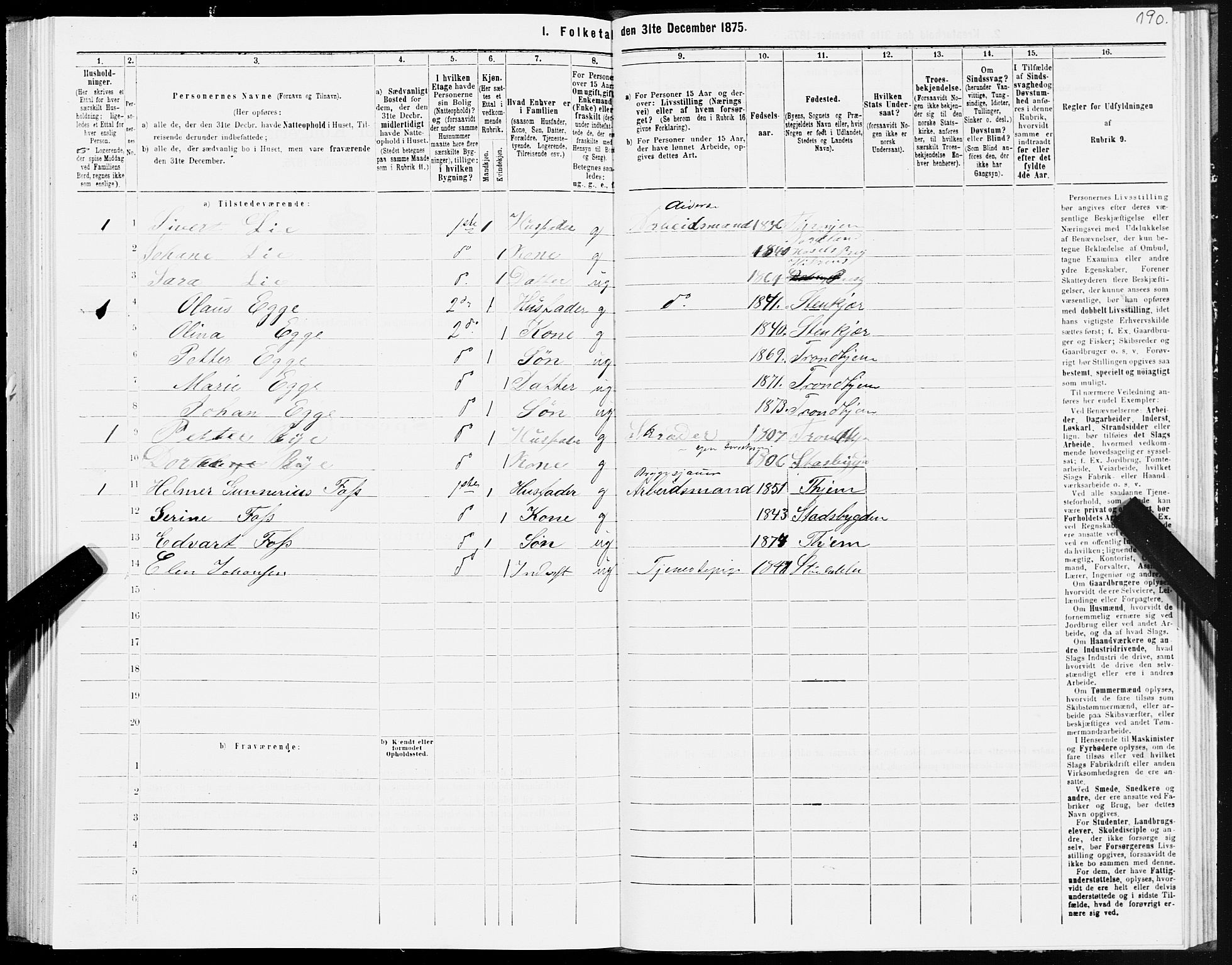 SAT, 1875 census for 1601 Trondheim, 1875, p. 5190