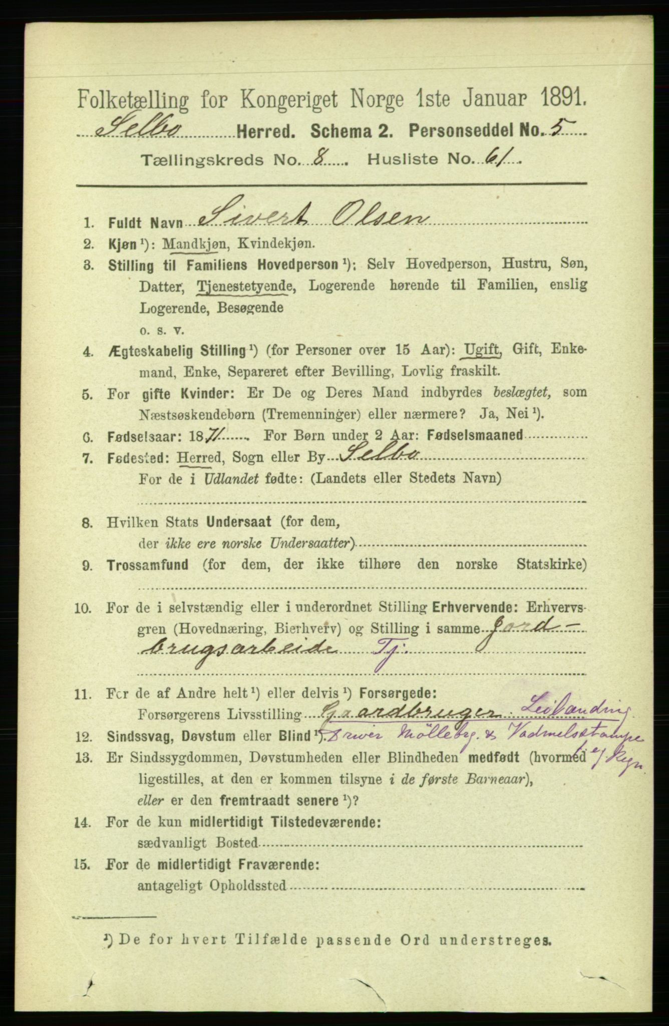 RA, 1891 census for 1664 Selbu, 1891, p. 3298