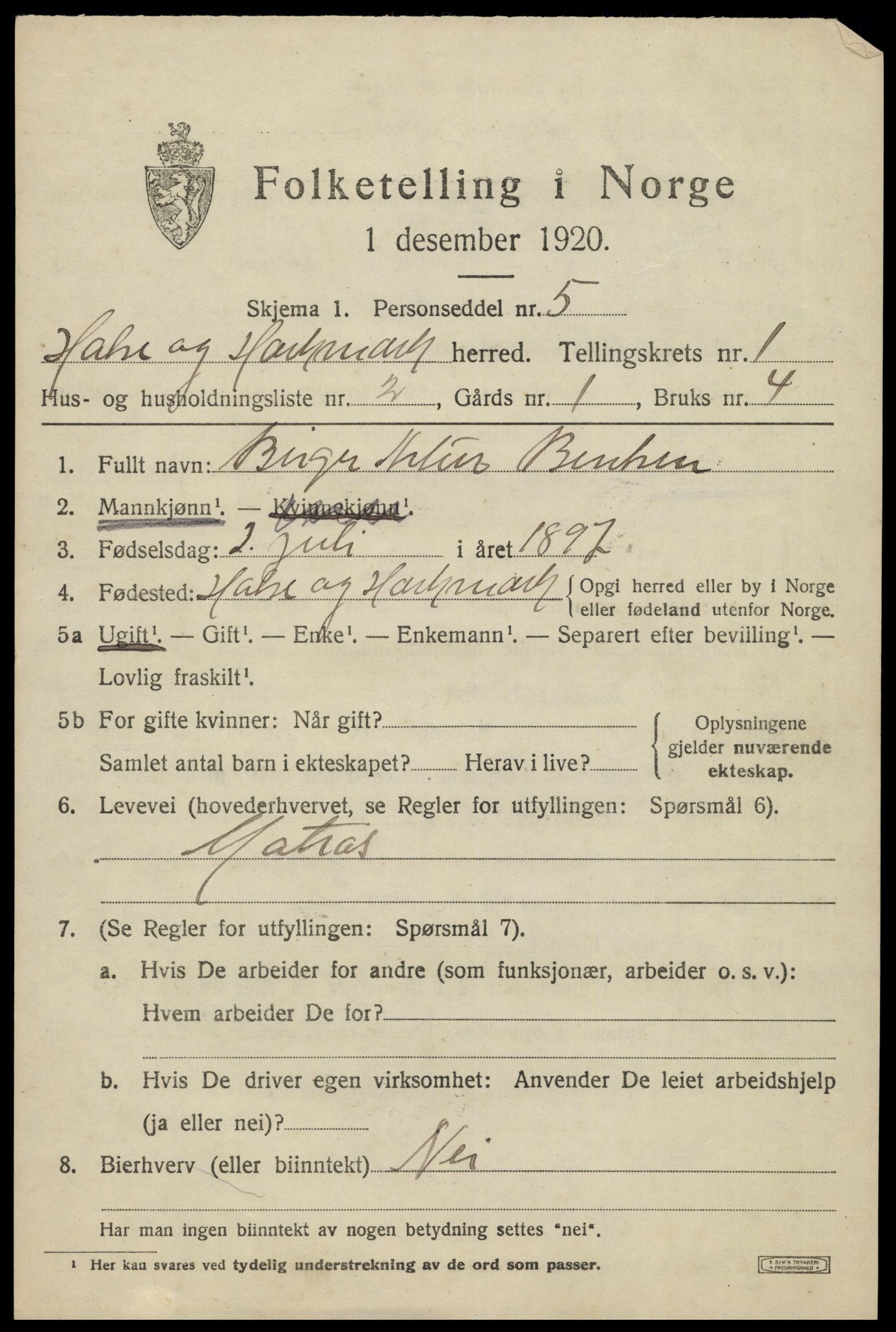 SAK, 1920 census for Halse og Harkmark, 1920, p. 1499