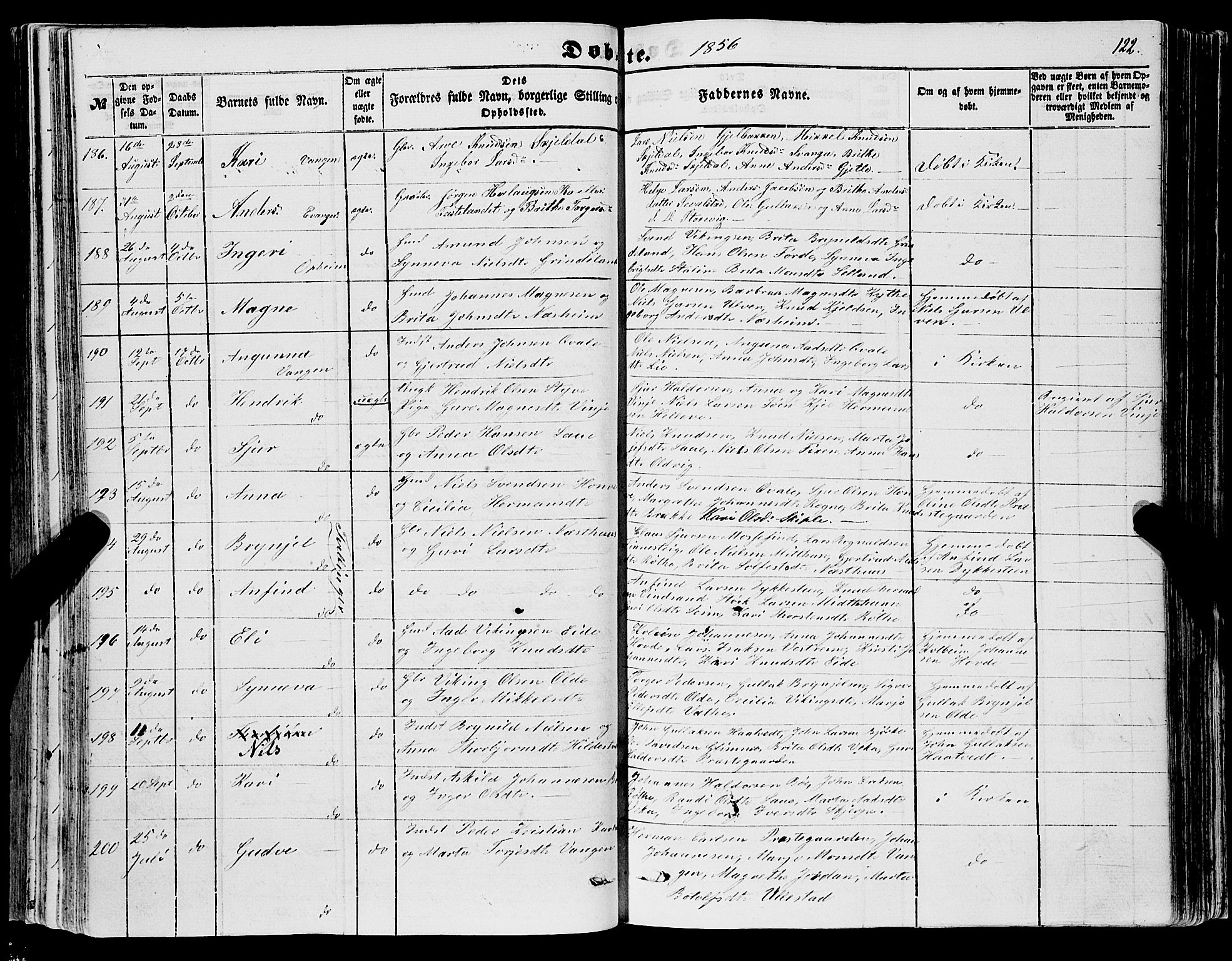 Voss sokneprestembete, AV/SAB-A-79001/H/Haa: Parish register (official) no. A 16, 1849-1863, p. 122