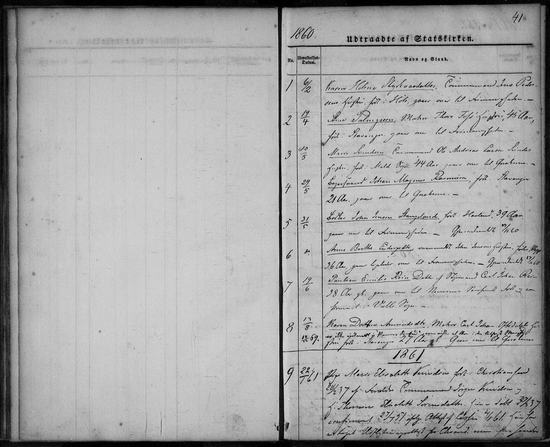 Domkirken sokneprestkontor, SAST/A-101812/001/30/30BA/L0021: Parish register (official) no. A 20, 1860-1877, p. 41