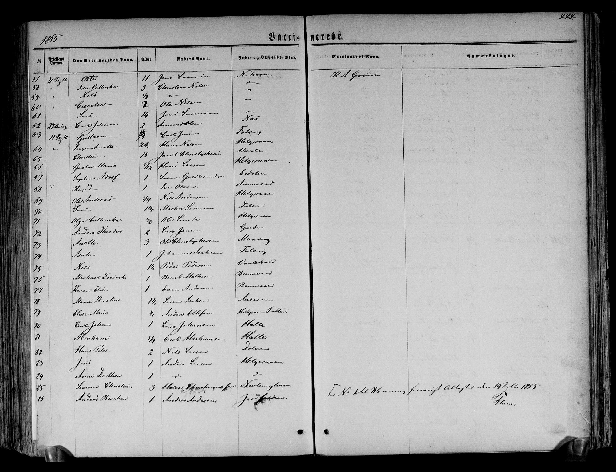 Brunlanes kirkebøker, AV/SAKO-A-342/F/Fa/L0005: Parish register (official) no. I 5, 1862-1877, p. 444