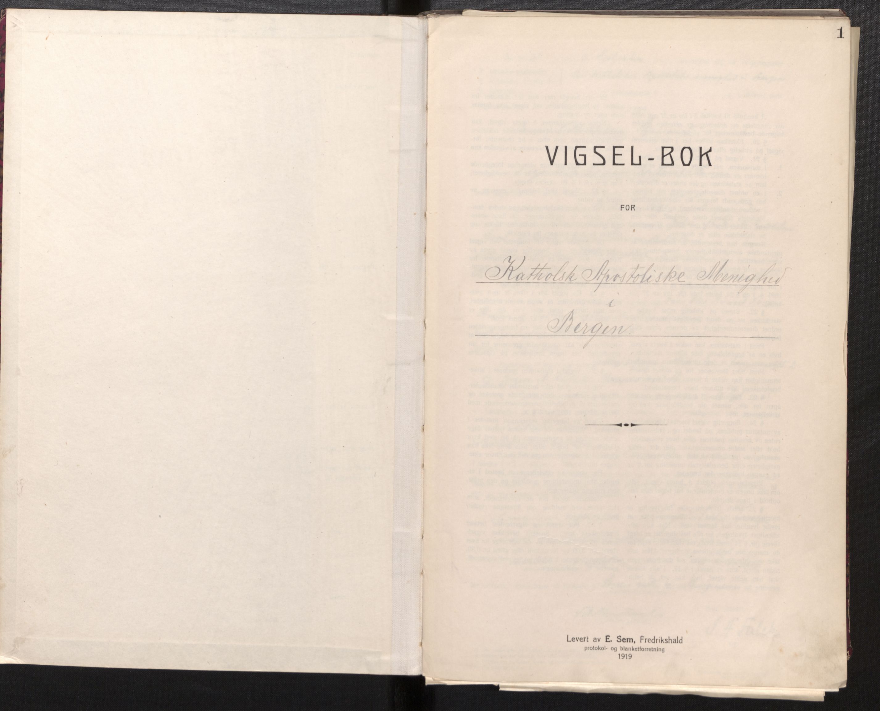 Den katolsk-apostoliske menighet, AV/SAB-SAB/PA-0331/F/L0004: Dissenter register no. 4, 1921-1938, p. 1a