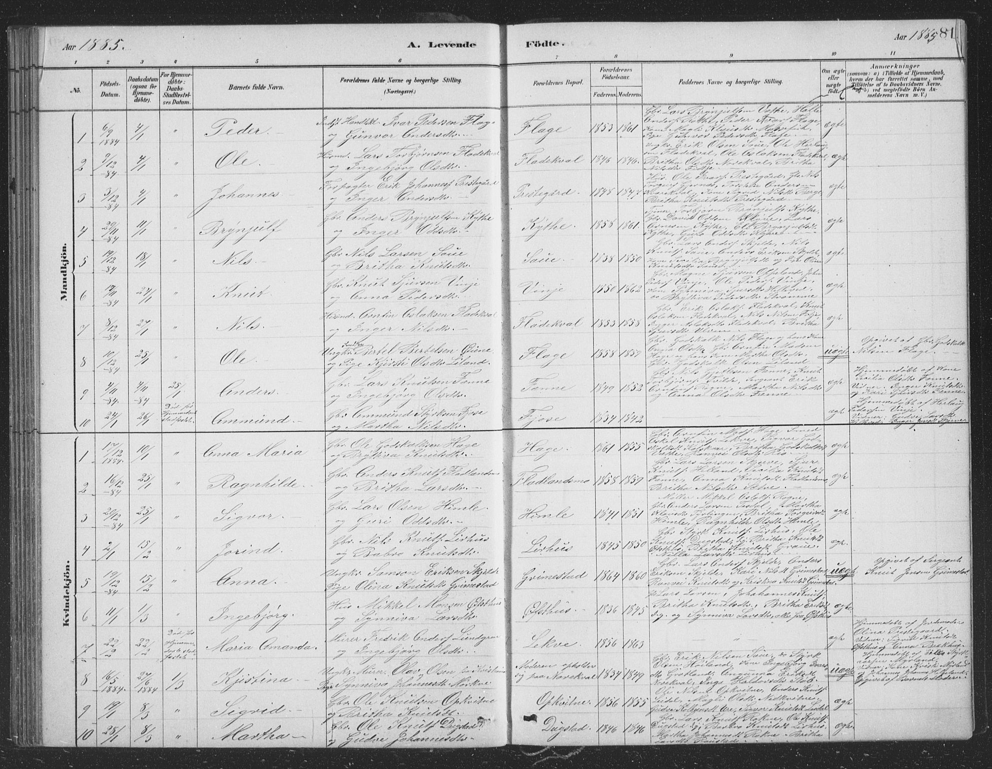 Voss sokneprestembete, SAB/A-79001/H/Hab: Parish register (copy) no. B 3, 1879-1894, p. 81