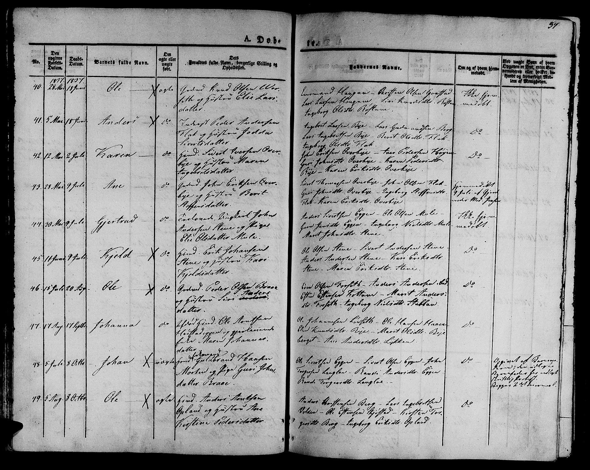 Ministerialprotokoller, klokkerbøker og fødselsregistre - Sør-Trøndelag, SAT/A-1456/612/L0374: Parish register (official) no. 612A07 /1, 1829-1845, p. 37