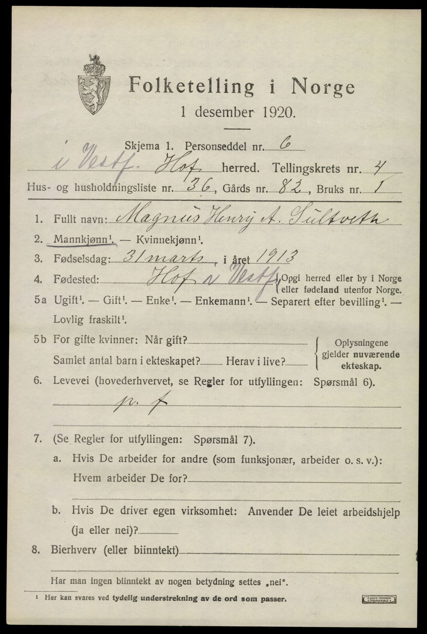 SAKO, 1920 census for Hof, 1920, p. 5235