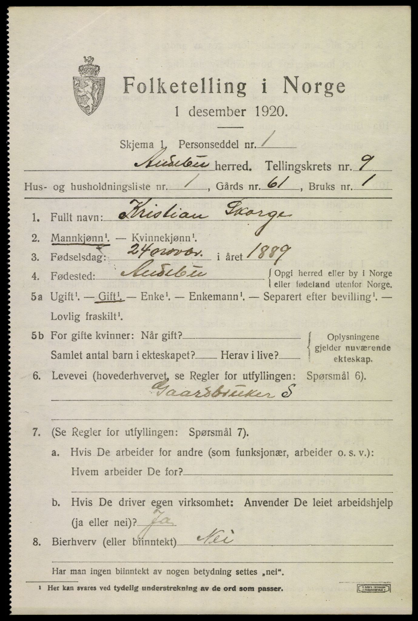 SAKO, 1920 census for Andebu, 1920, p. 3832