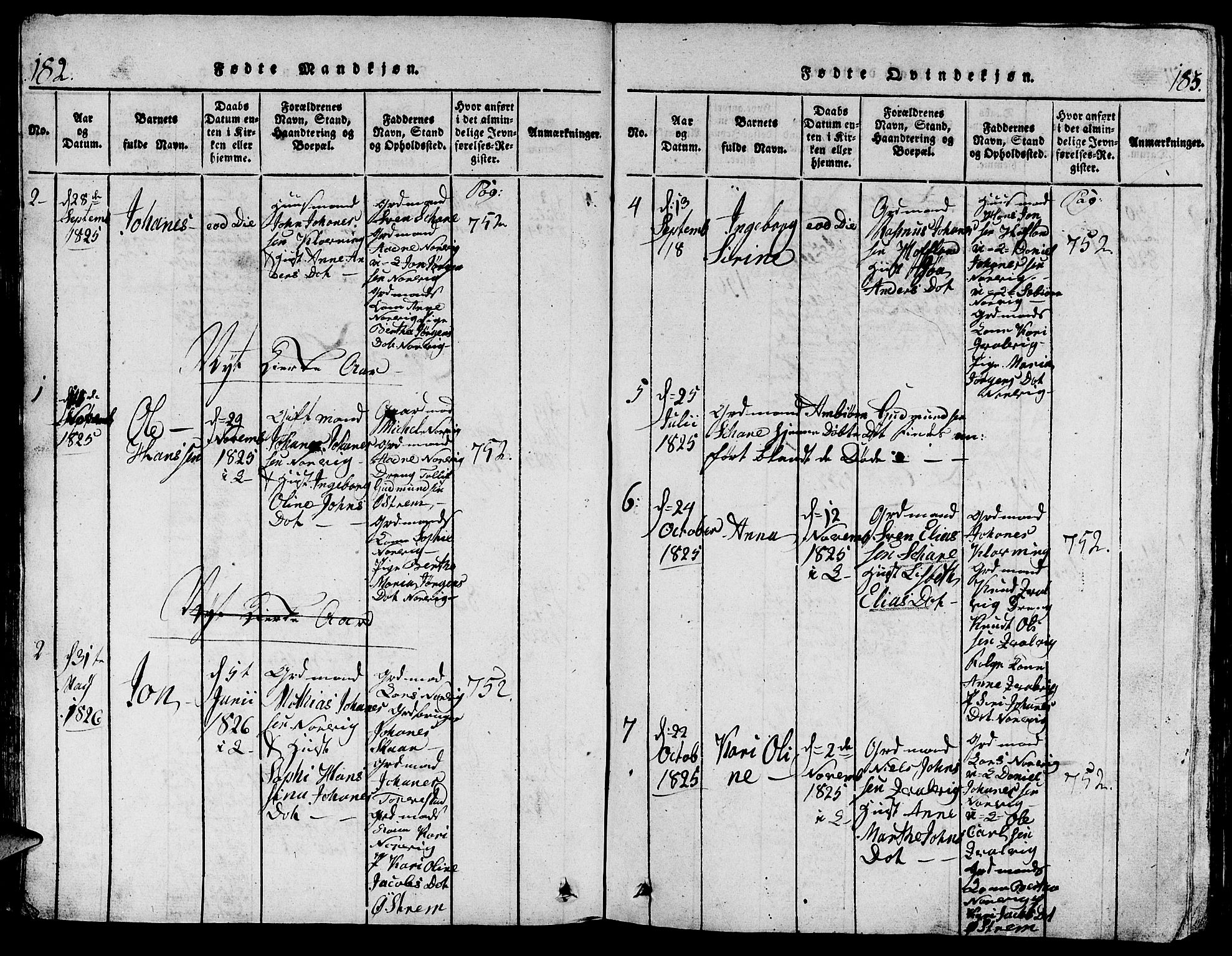 Torvastad sokneprestkontor, SAST/A -101857/H/Ha/Hab/L0001: Parish register (copy) no. B 1 /2, 1817-1834, p. 182-183