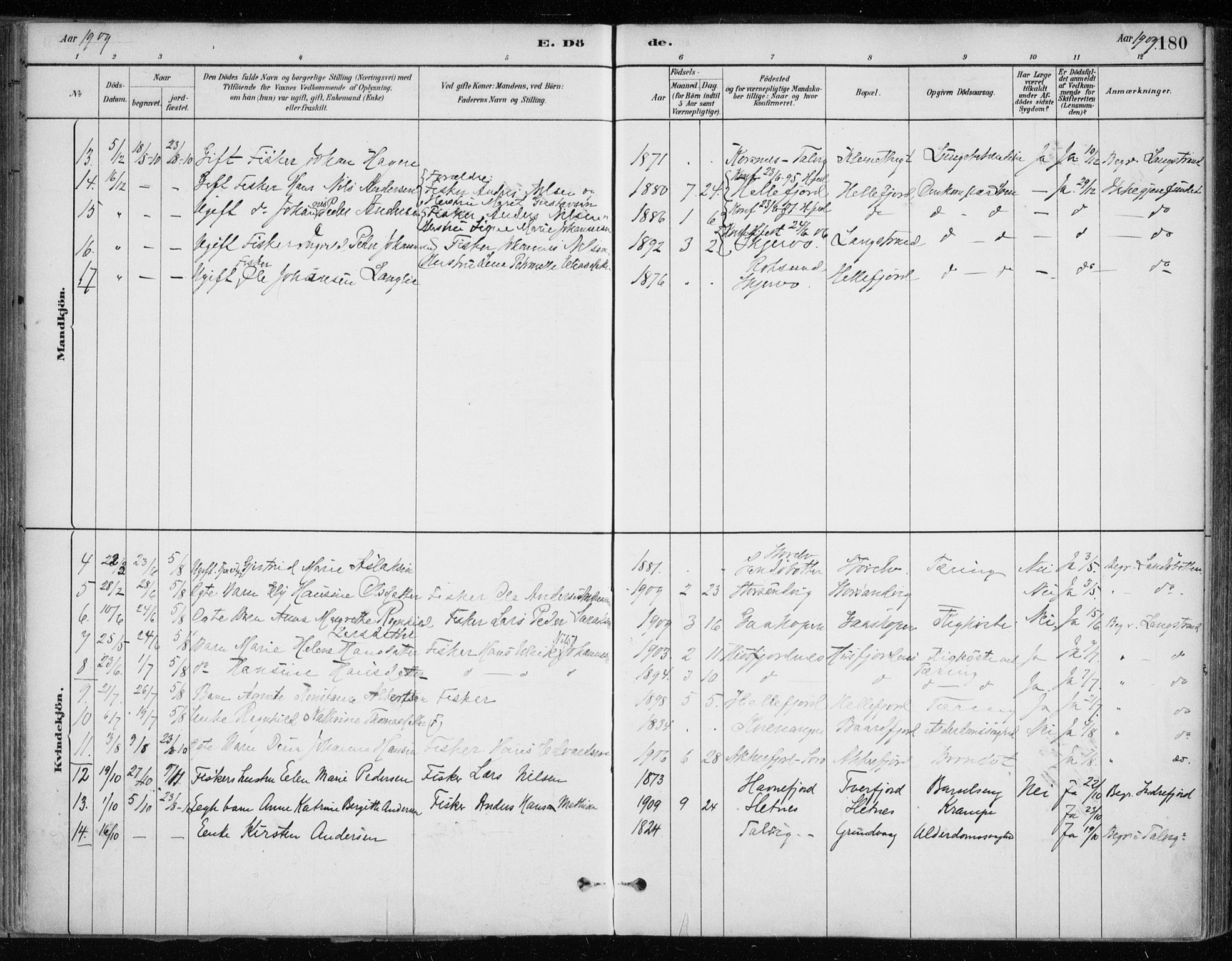 Hammerfest sokneprestkontor, SATØ/S-1347/H/Ha/L0013.kirke: Parish register (official) no. 13, 1898-1917, p. 180