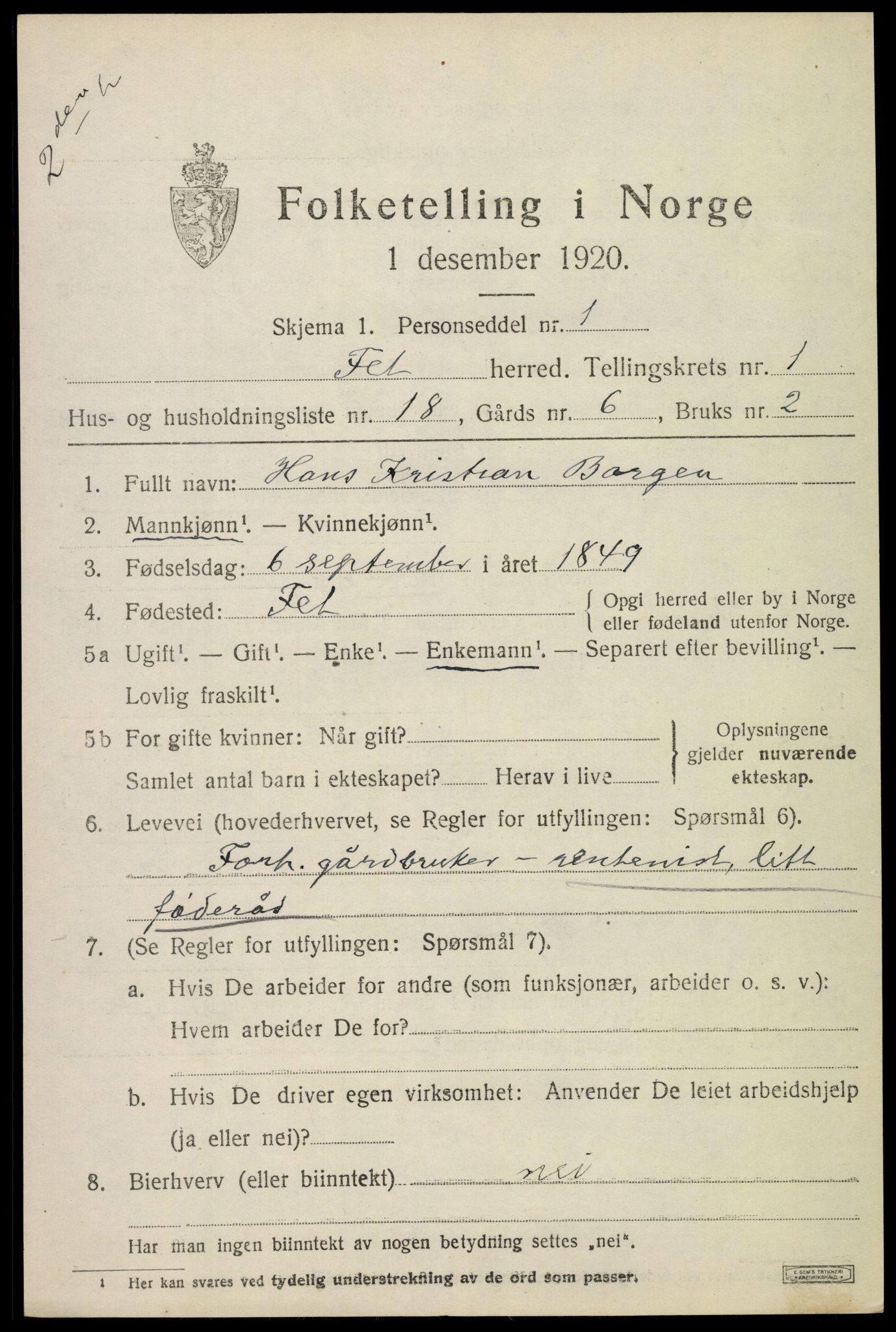 SAO, 1920 census for Fet, 1920, p. 2030