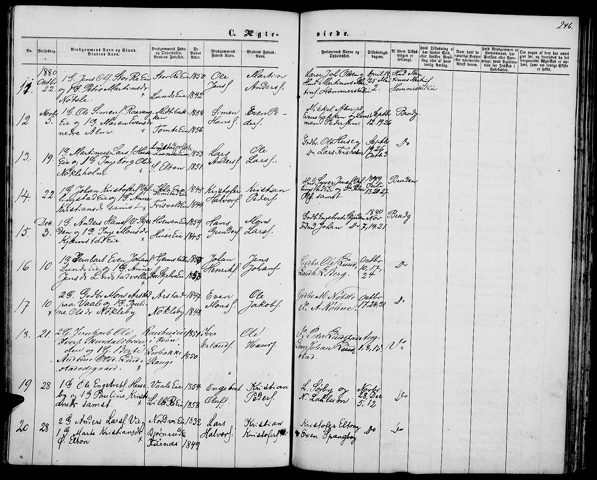 Stange prestekontor, AV/SAH-PREST-002/L/L0006: Parish register (copy) no. 6, 1864-1882, p. 246