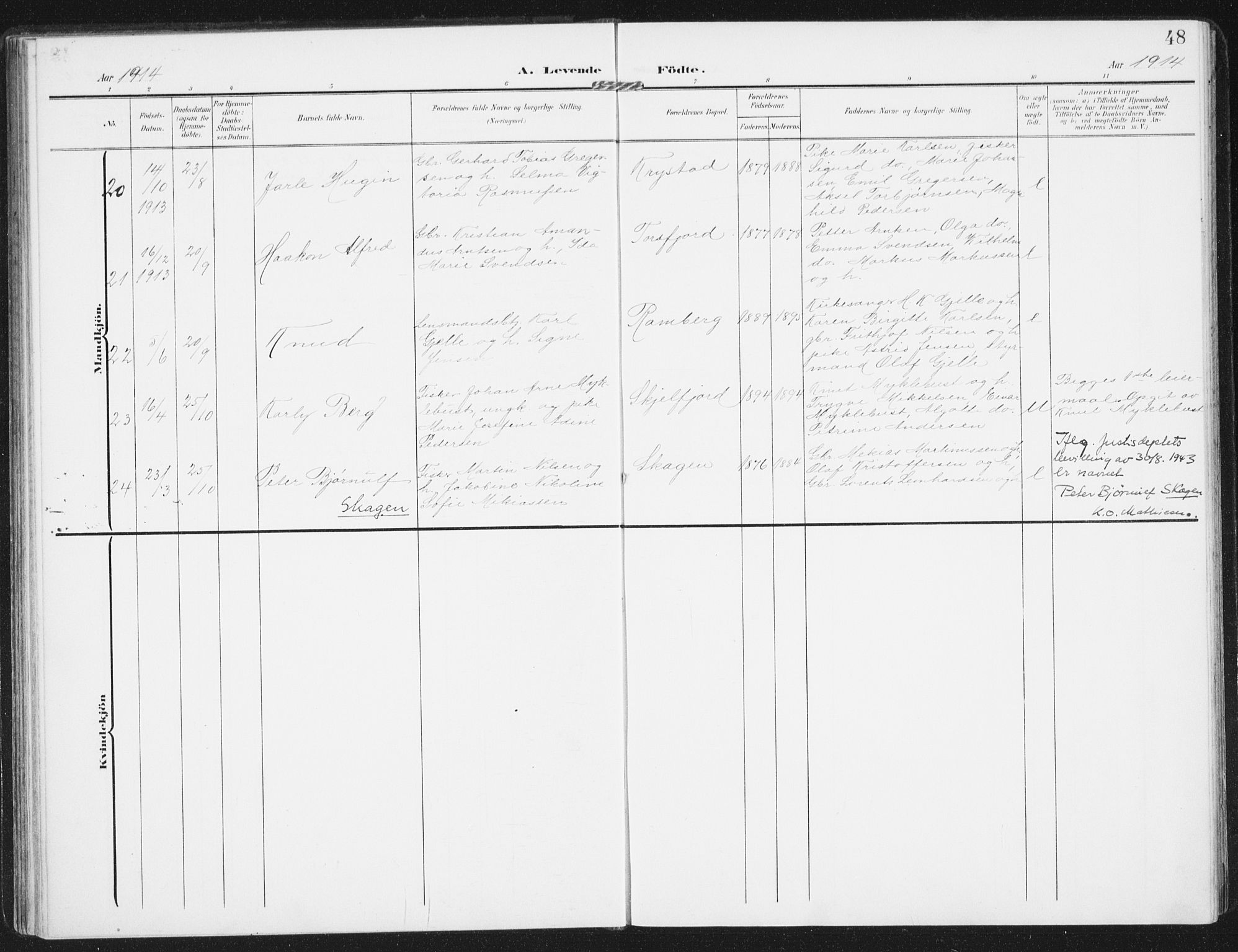 Ministerialprotokoller, klokkerbøker og fødselsregistre - Nordland, AV/SAT-A-1459/885/L1206: Parish register (official) no. 885A07, 1905-1915, p. 48