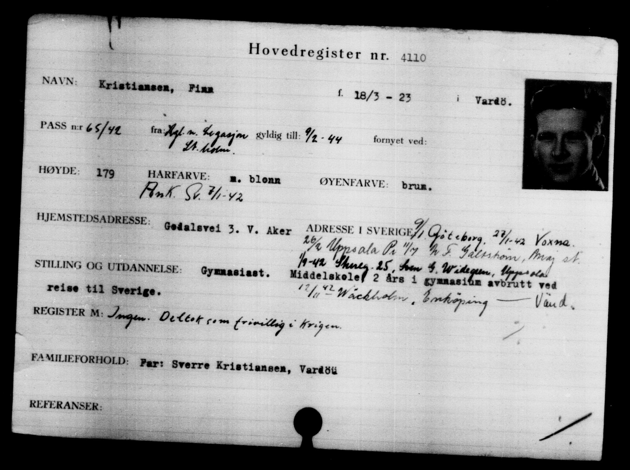 Utenriksstasjonene, Legasjonen i Stockholm, Flyktningkontoret, AV/RA-S-6753/V/Va/L0004: Kjesäterkartoteket, flyktninger med registreringsnr. 3496-6610, 1940-1945, p. 725