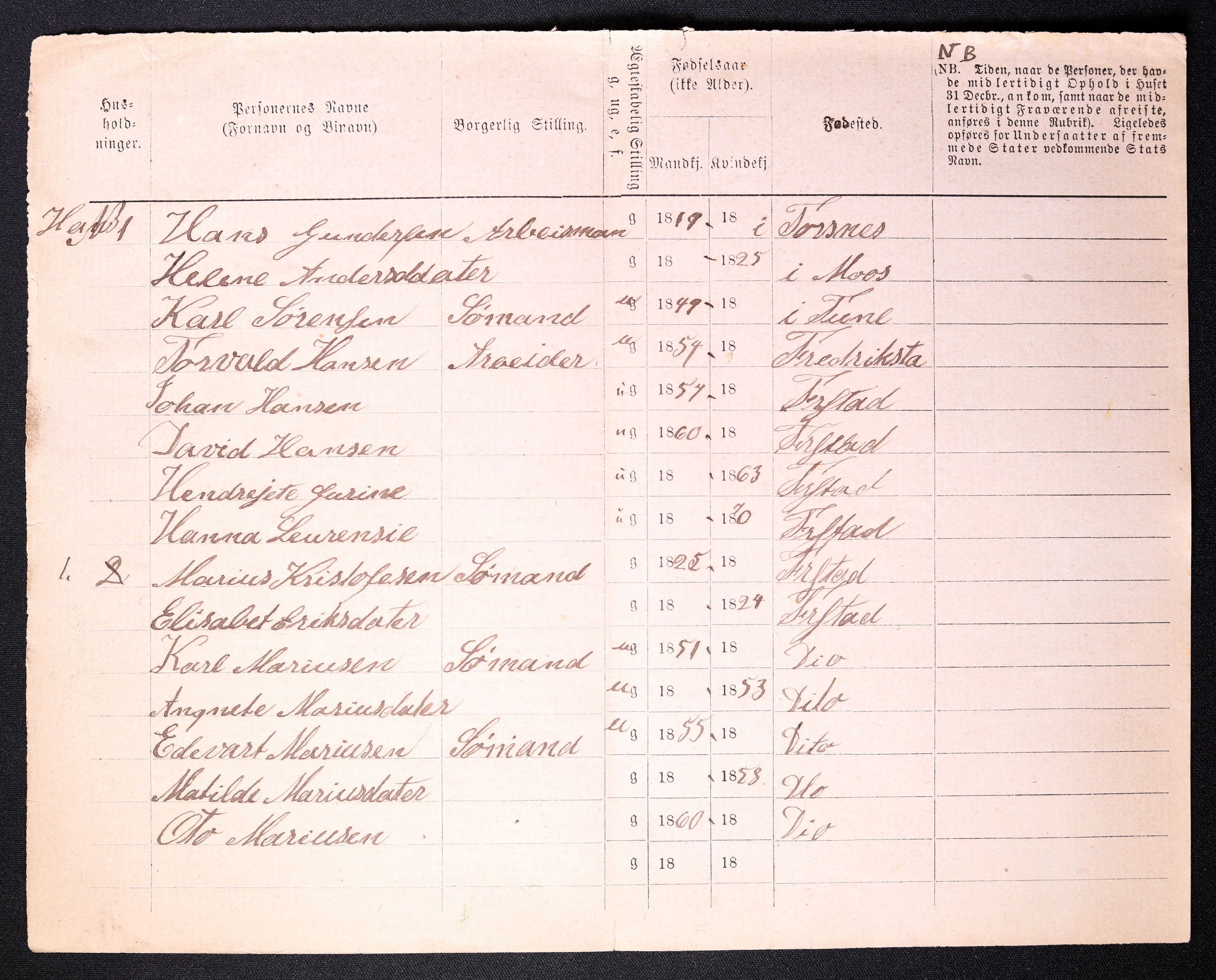 RA, 1870 census for 0103 Fredrikstad, 1870, p. 30