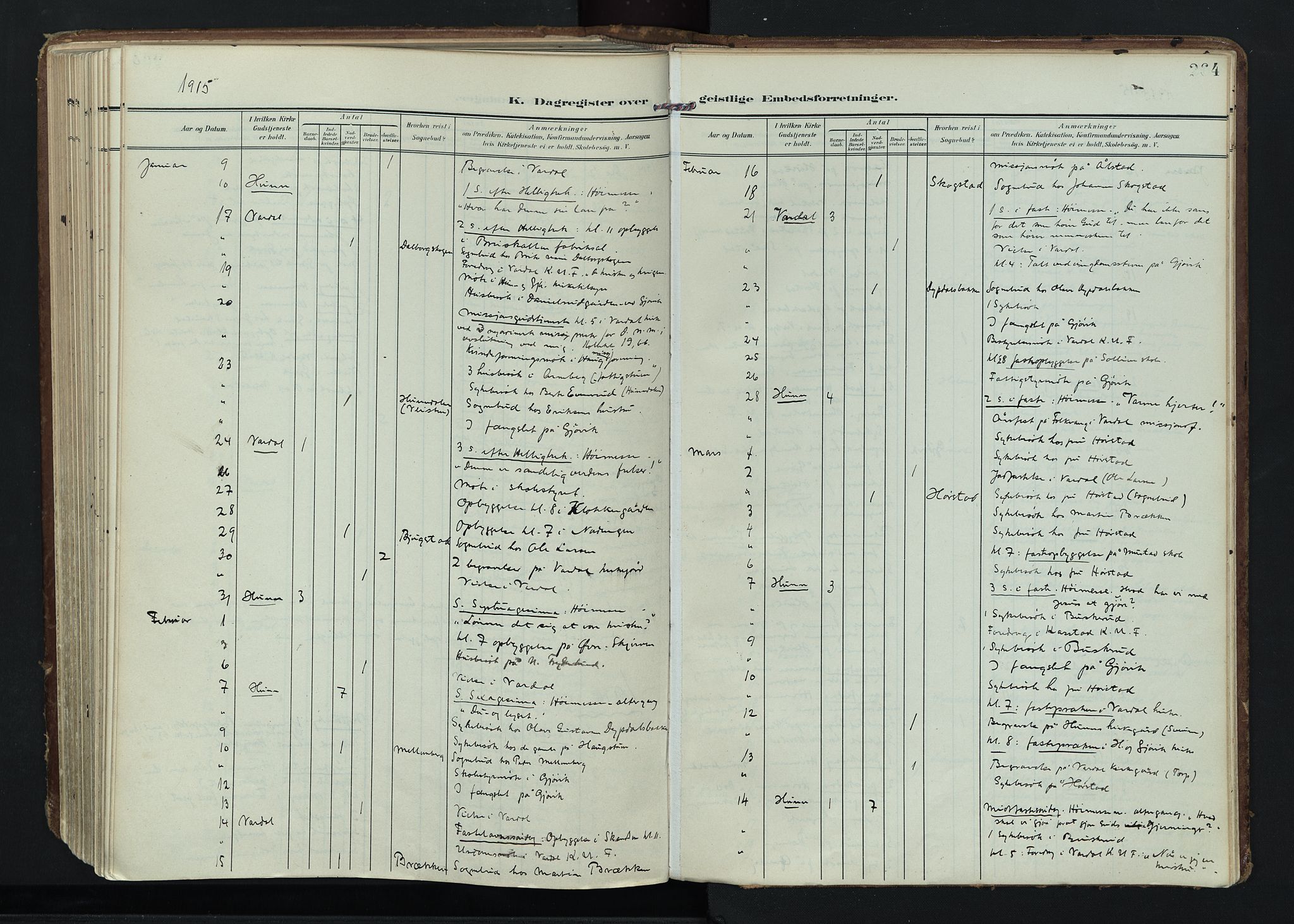 Vardal prestekontor, AV/SAH-PREST-100/H/Ha/Haa/L0020: Parish register (official) no. 20, 1907-1921, p. 264