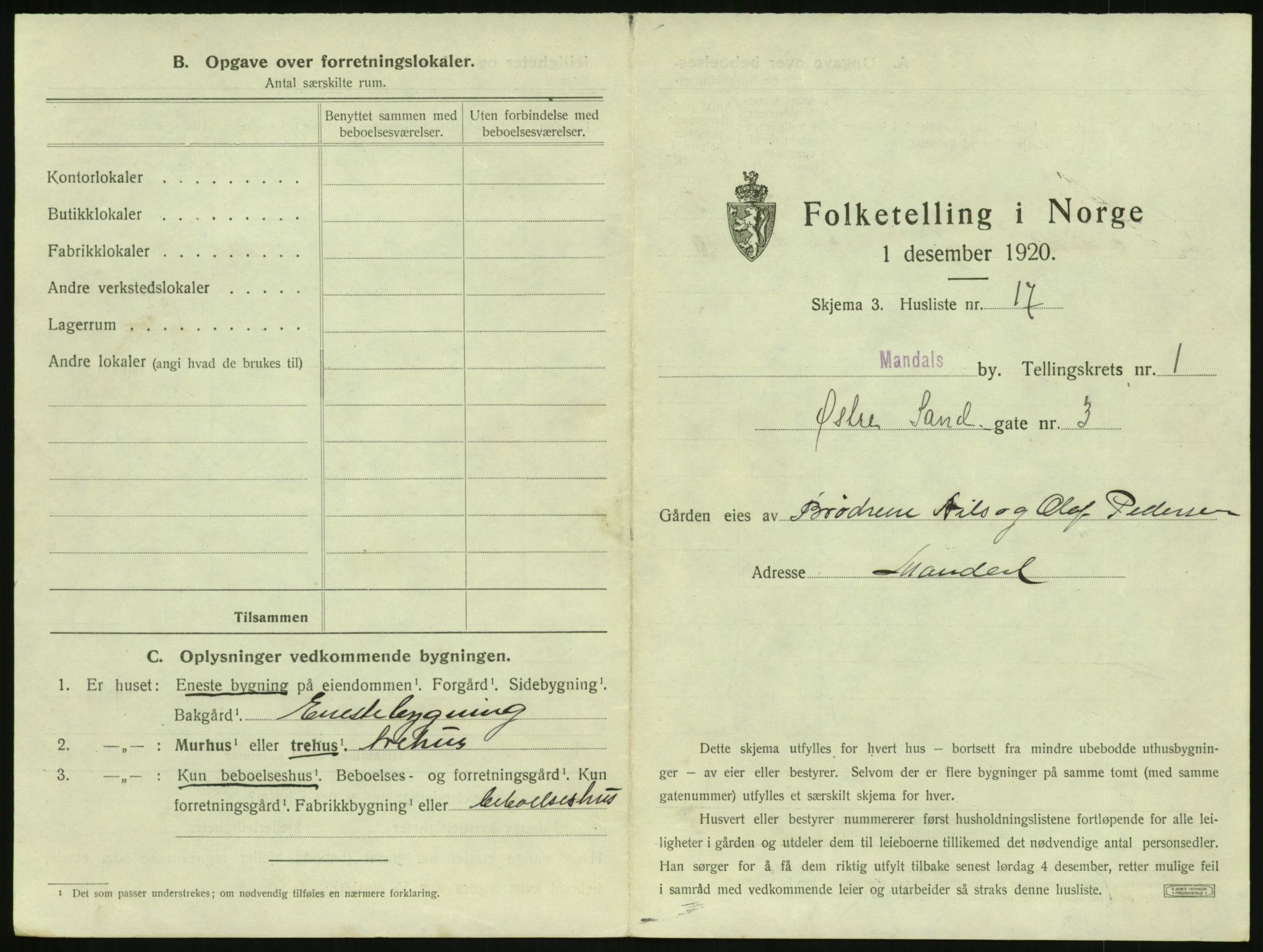 SAK, 1920 census for Mandal, 1920, p. 77