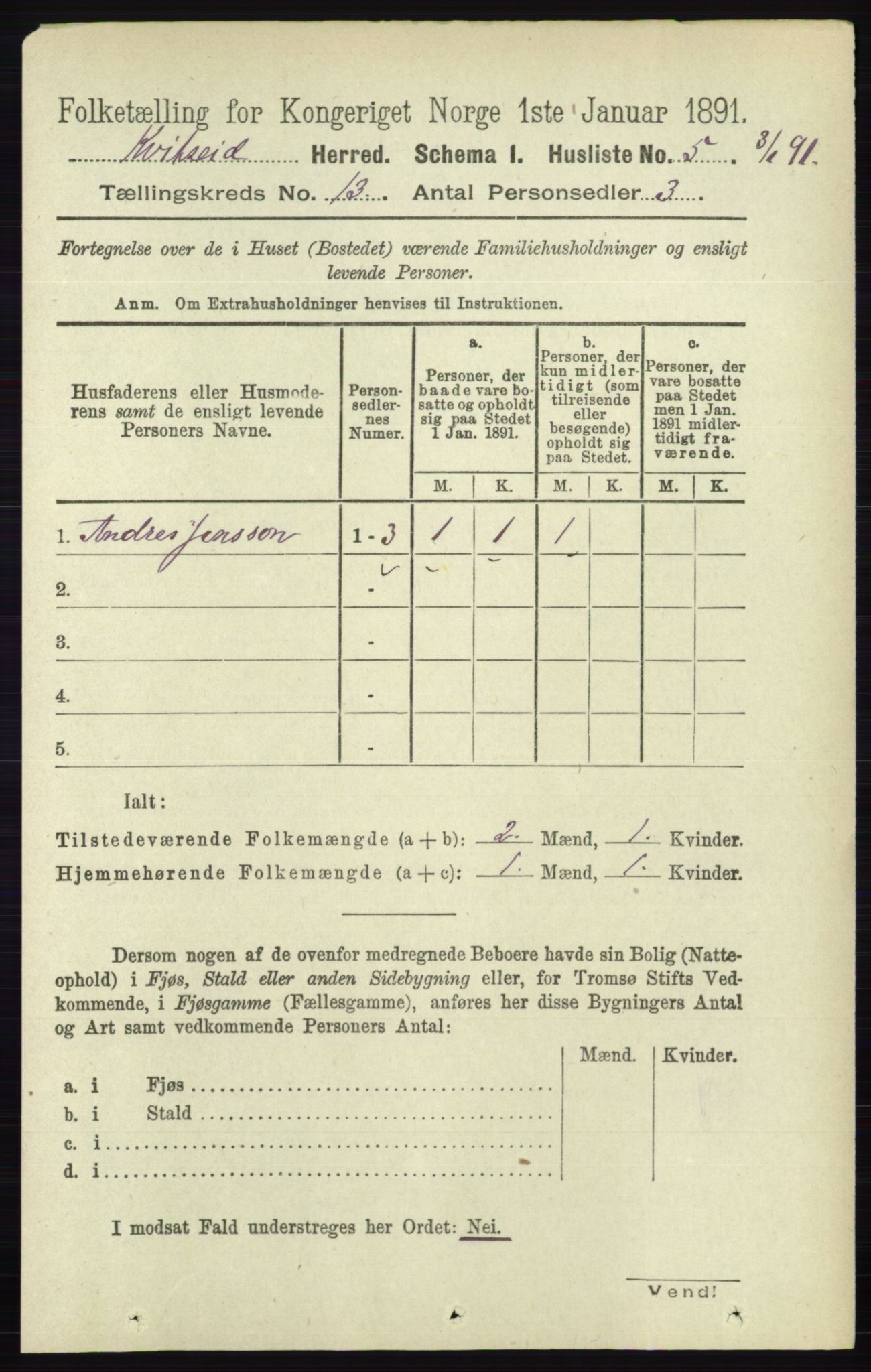 RA, 1891 census for 0829 Kviteseid, 1891, p. 3044